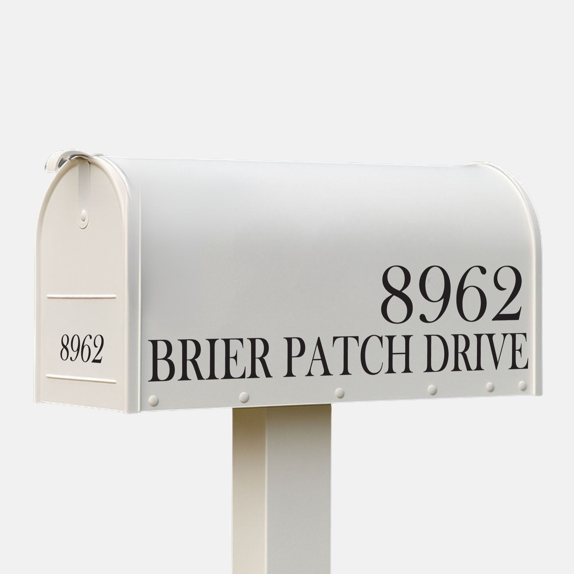 Personalized mailbox address decals with street name and number