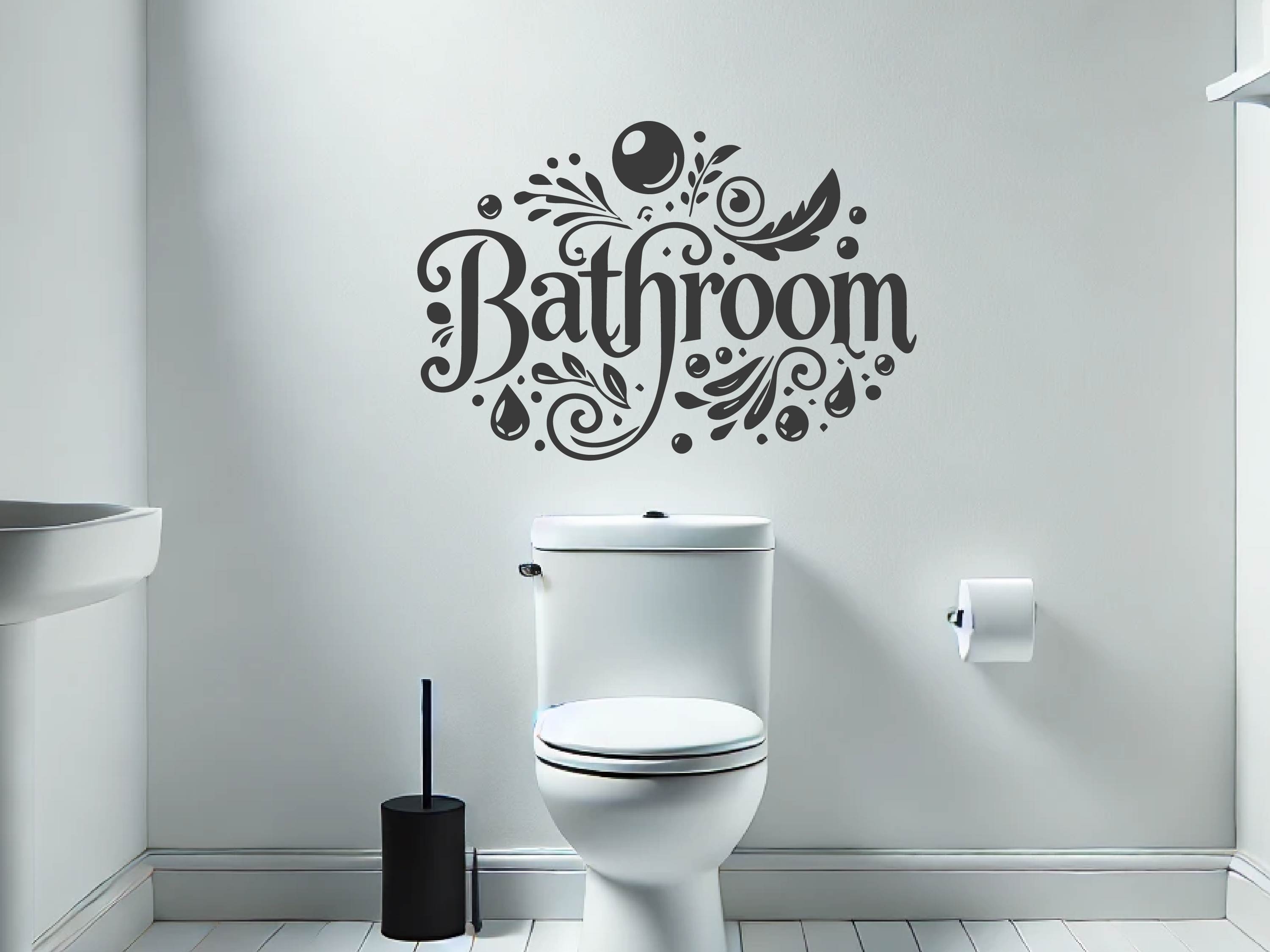 Bathroom wall decal with bubble accents on white tile