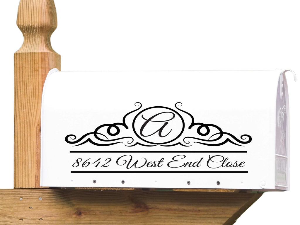 Monogram Mailbox Decal - Personalized Script Font & Swirl Design - Eastcoast Engraving