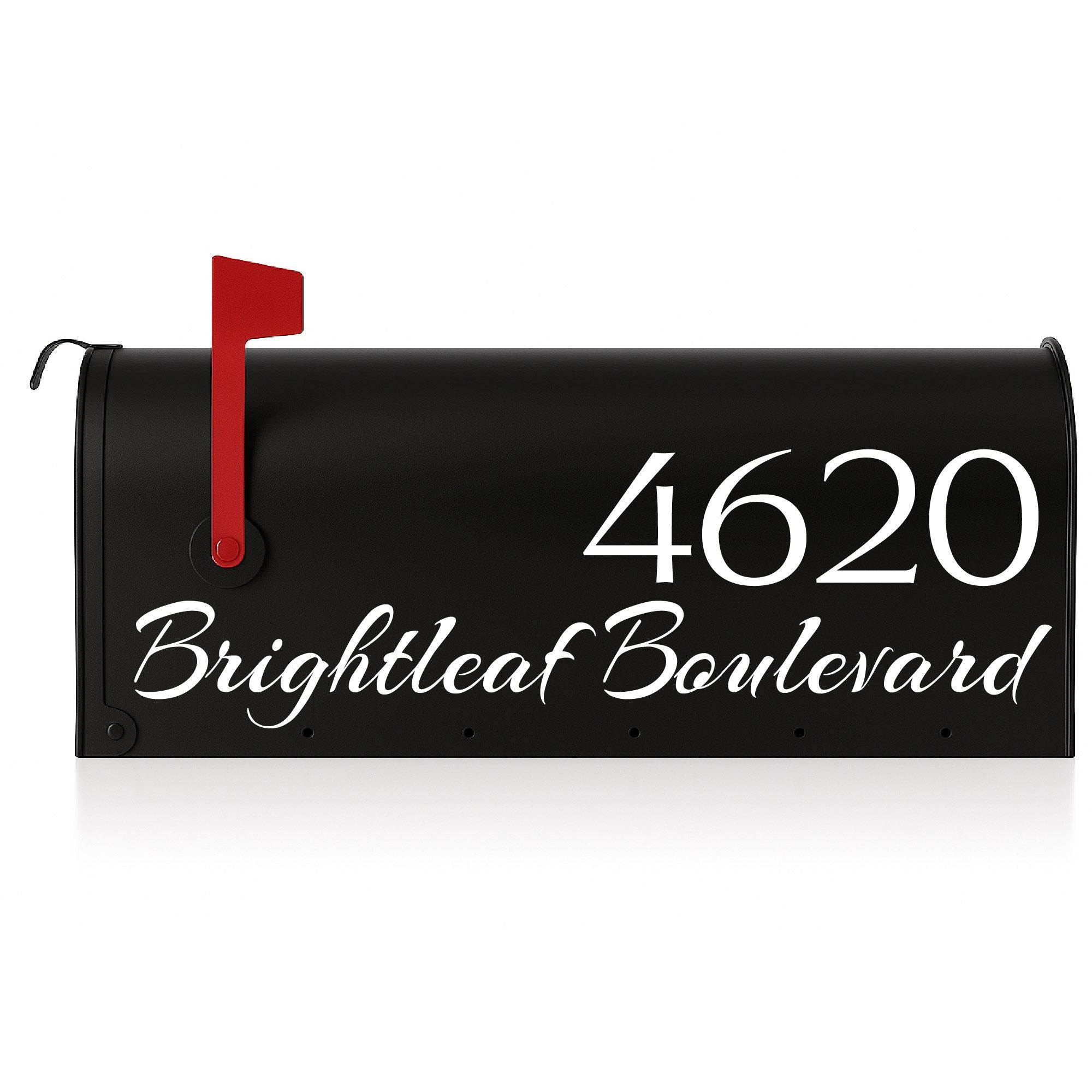 Durable outdoor mailbox number decal in script font – easy to apply and long-lasting