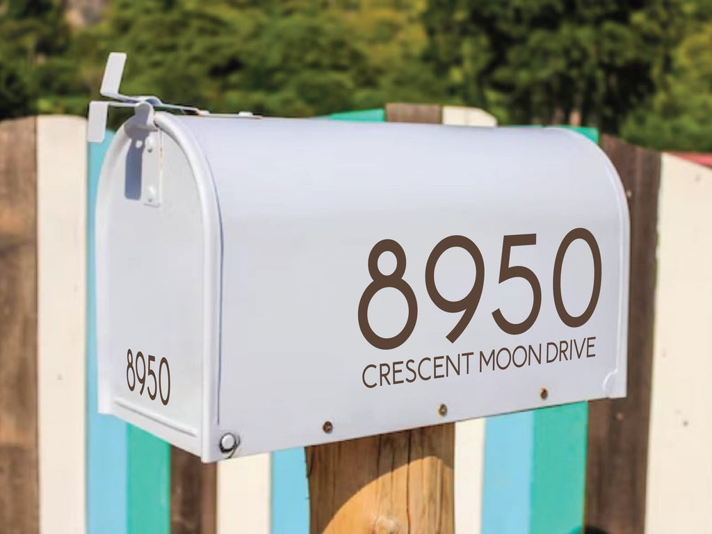 The Crescent - Premium Modern Mailbox Decal with Bold Numbers & Street Address, Durable Outdoor Vinyl, Multiple Sizes Available - Eastcoast Engraving