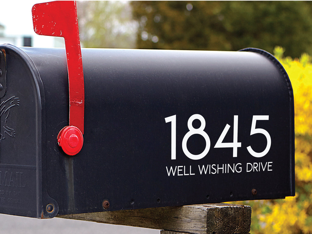 The Crescent - Premium Modern Mailbox Decal with Bold Numbers & Street Address, Durable Outdoor Vinyl, Multiple Sizes Available - Eastcoast Engraving