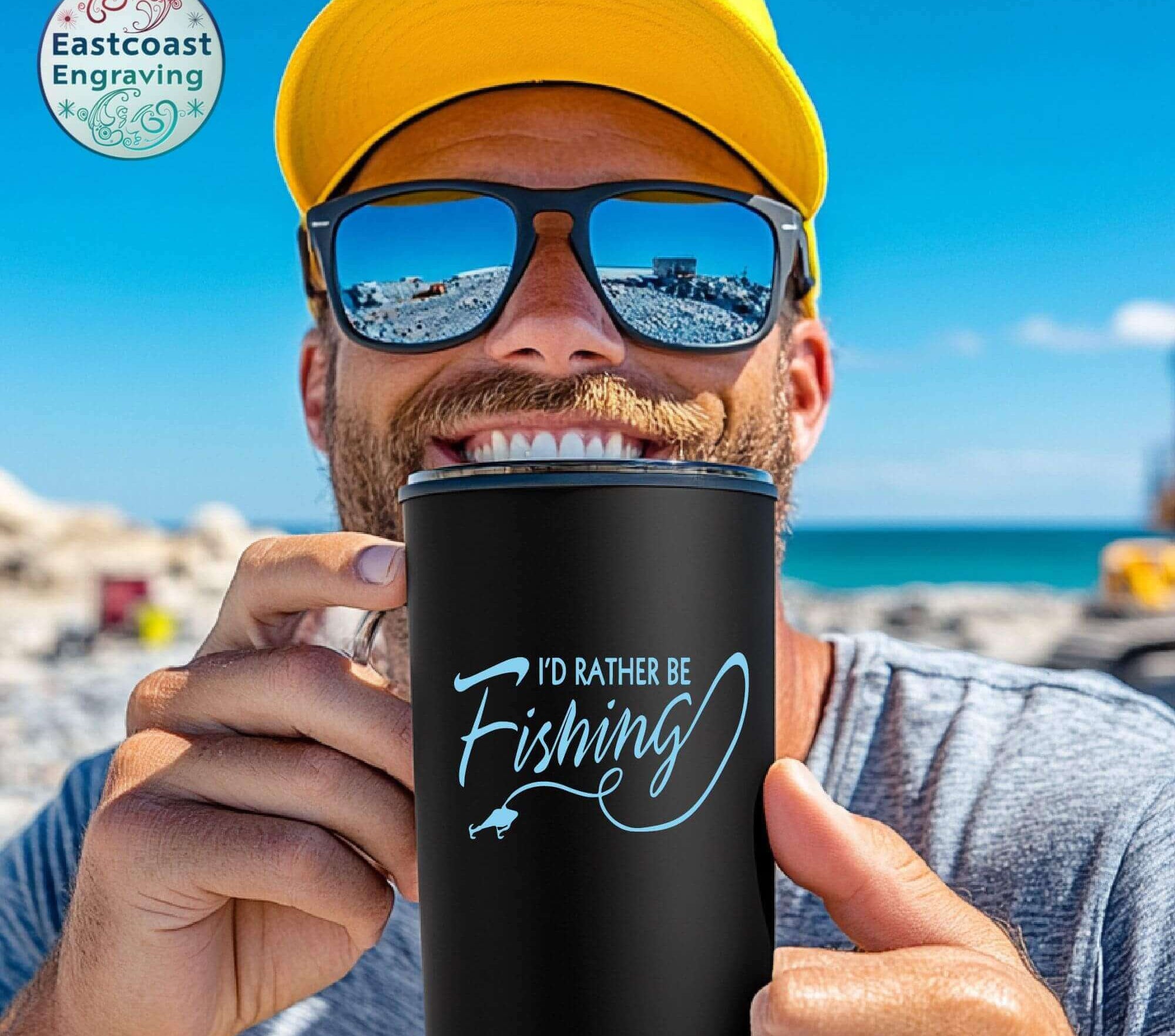 Custom fishing sticker on drinkware – great for anglers and outdoor lovers