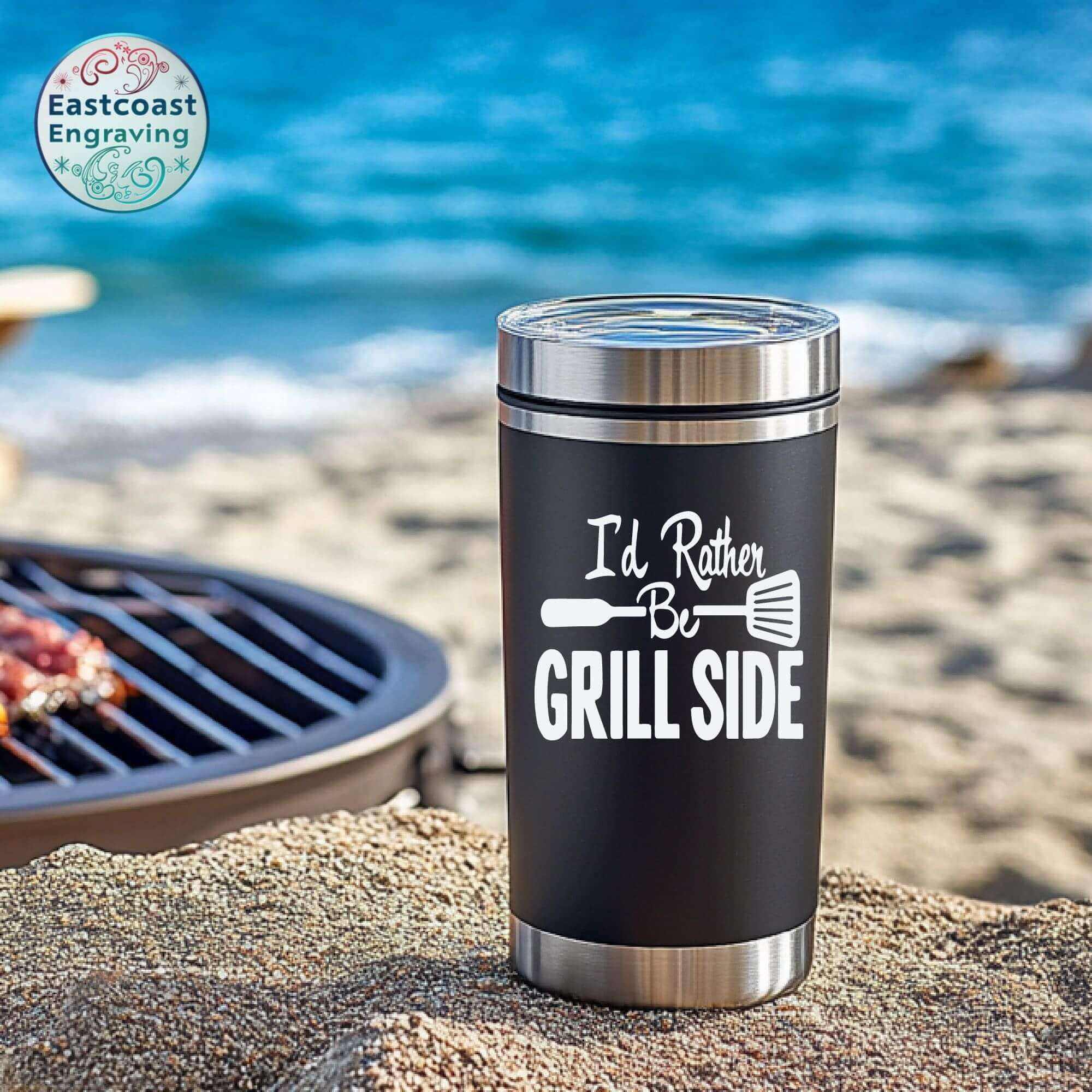 I'd Rather Be Grillside vinyl decal on a tumbler – perfect for grill lovers