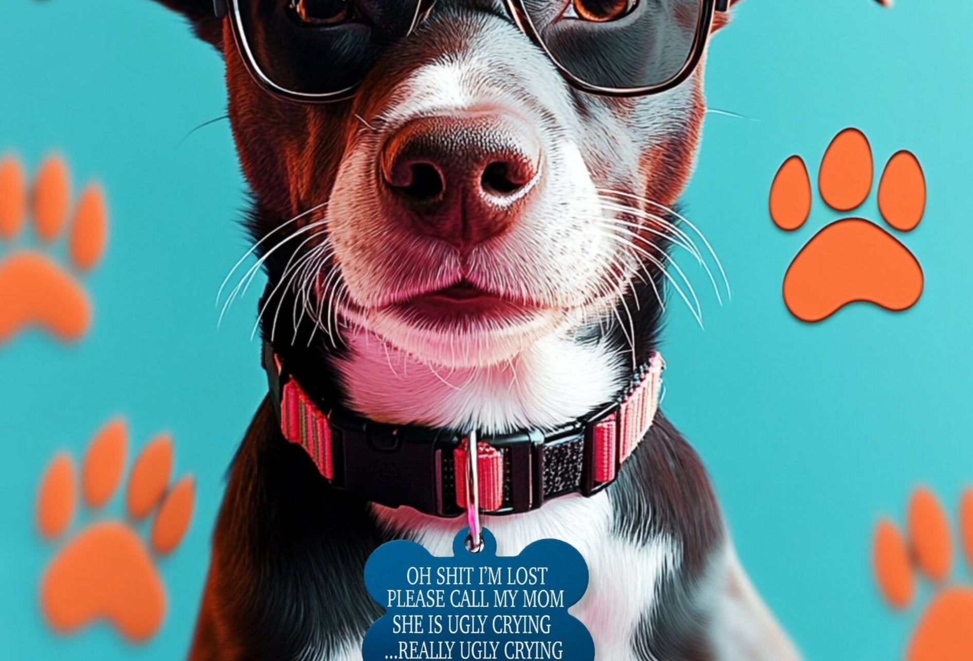 Close-up of Funny Dog Tag – Engraved Mom is Ugly Crying Design
