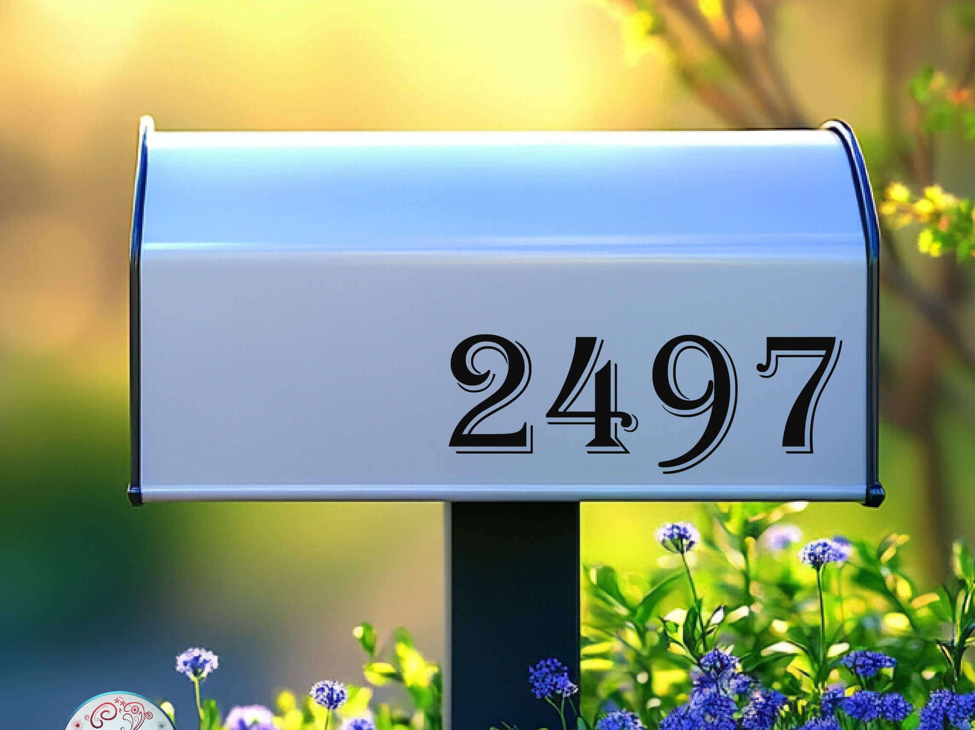 Weatherproof vinyl mailbox number decal resisting fading and peeling