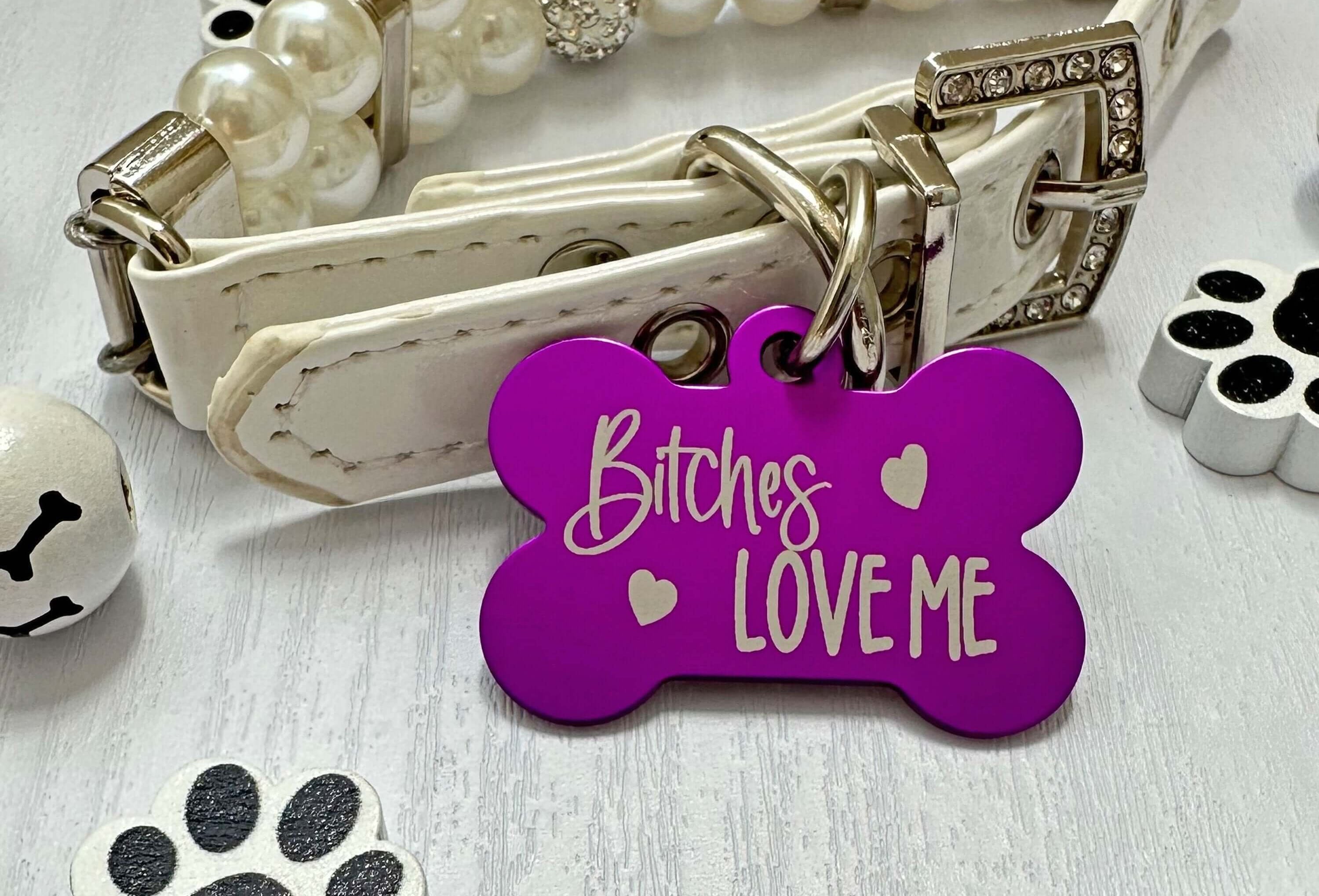 Bitches Love Me Dog ID Tag - Humorous Personalized Pet Tag for Safety and Style - Eastcoast Engraving