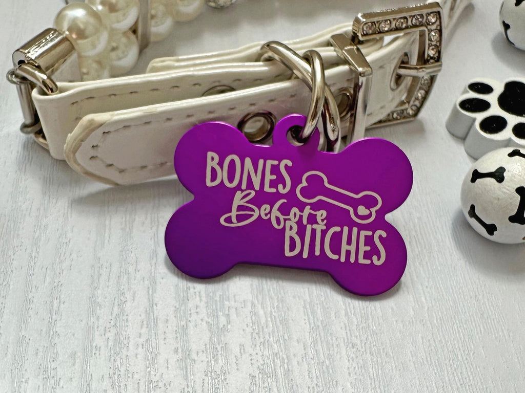 Bones Before Bitches" Engraved Dog Tag - 8 Colors - Eastcoast Engraving