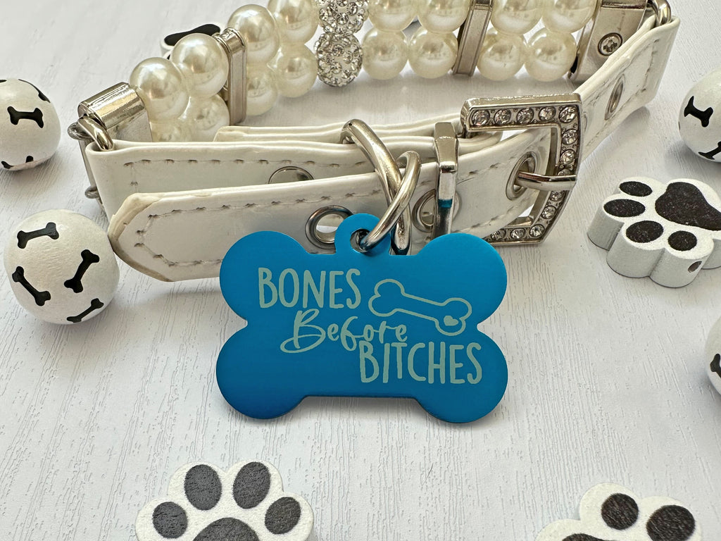Bones Before Bitches" Engraved Dog Tag - 8 Colors - Eastcoast Engraving