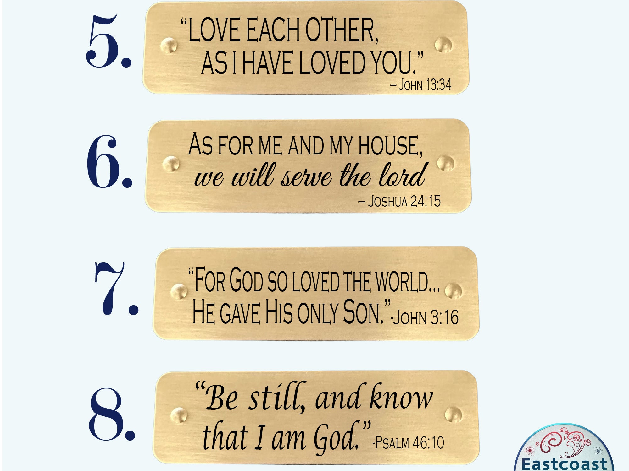 Custom engraved scripture tags with various Bible verses, perfect for Christian gifts