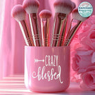 Crazy Blessed vinyl decal on a makeup brush holder – perfect for faith and inspiration