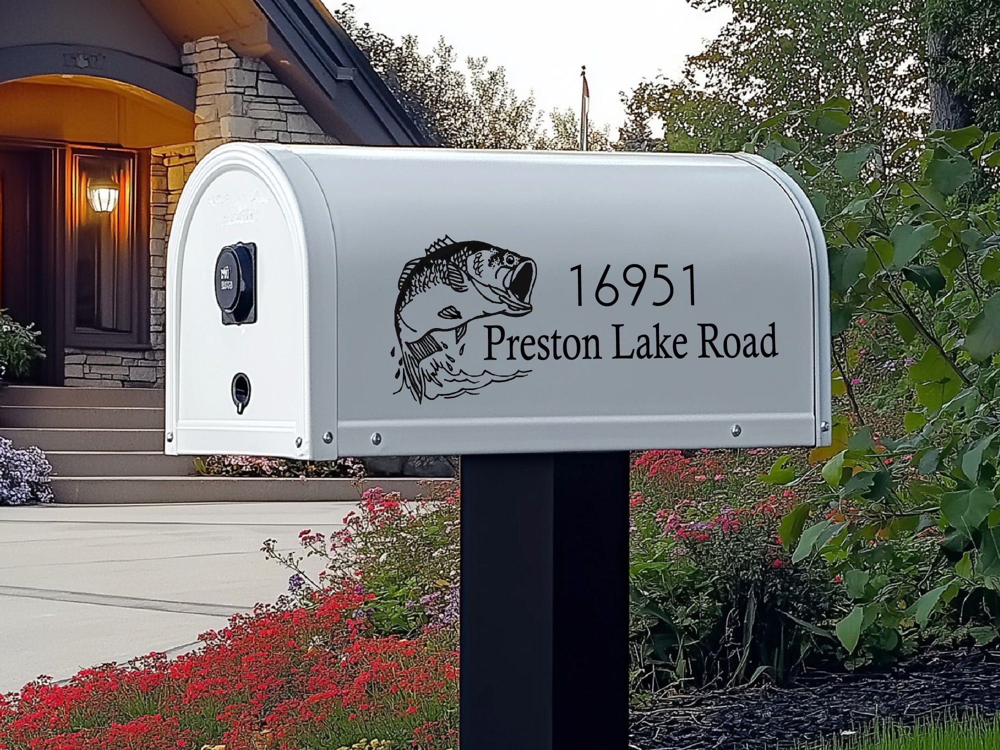 Personalized bass fish mailbox sticker with weather-resistant materials for fishing enthusiasts