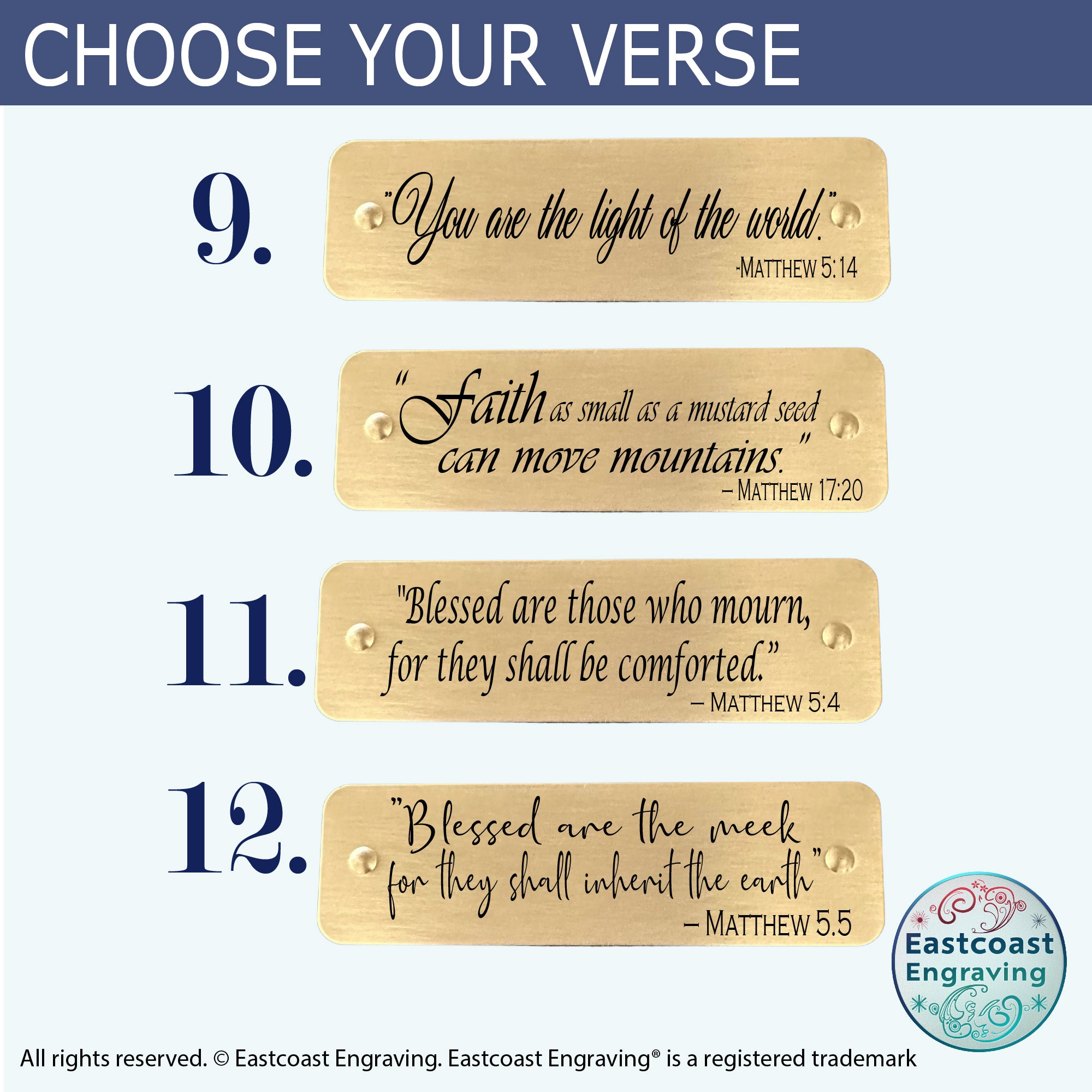 Personalized engraved Bible verse tags for faith-based gifts and home decor