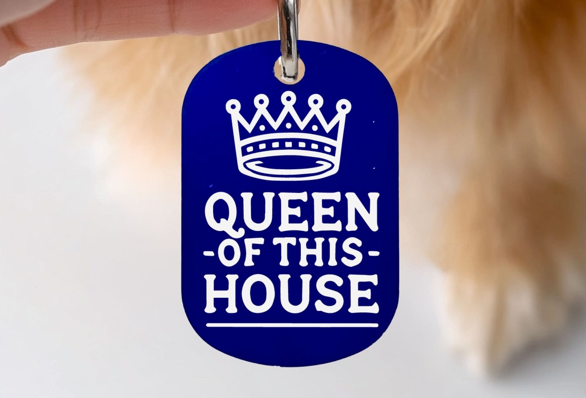 Custom cat collar tag - Queen of This House engraved pet tag in blue