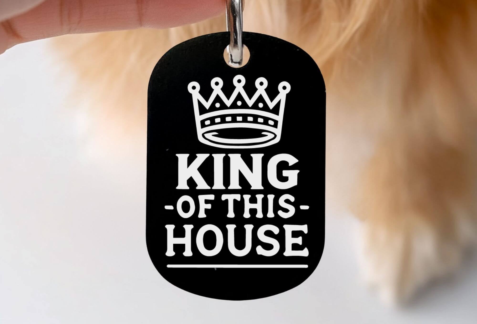 Custom cat collar tags - King of This House humorous engraved pet tag in black