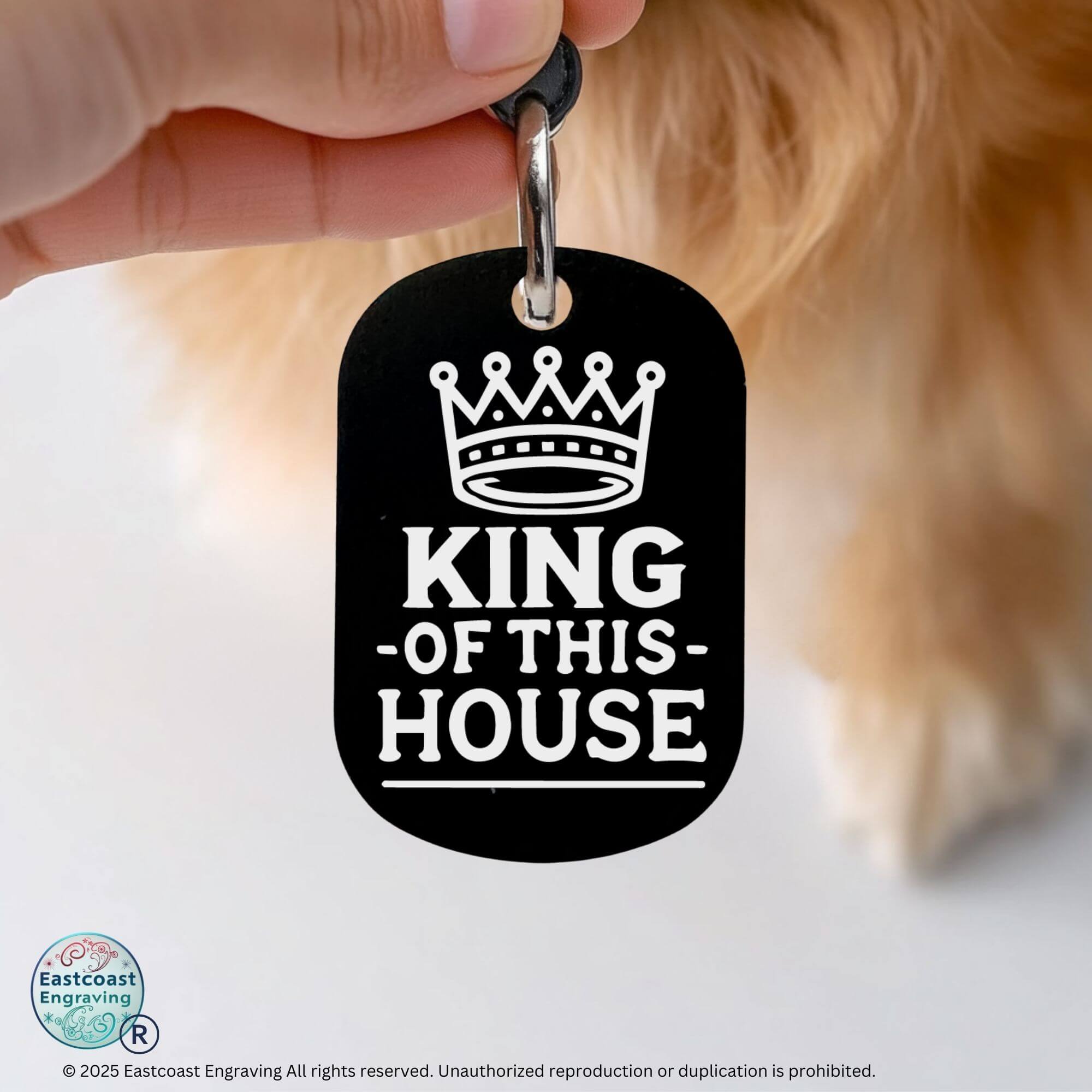Custom cat collar tags - King of This House humorous engraved pet tag in black