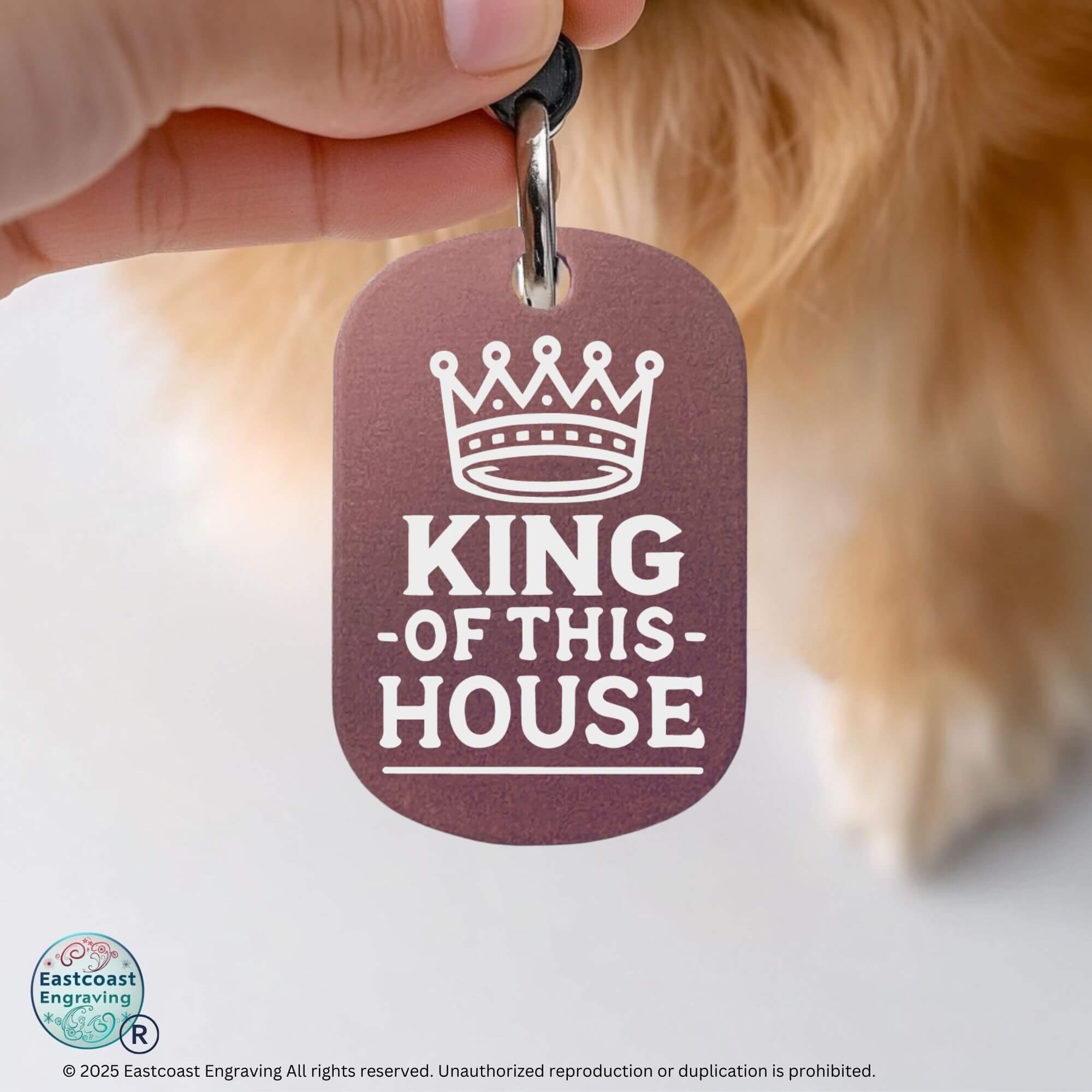 Custom cat collar tags - King of This House custom engraved pet ID tag in pink