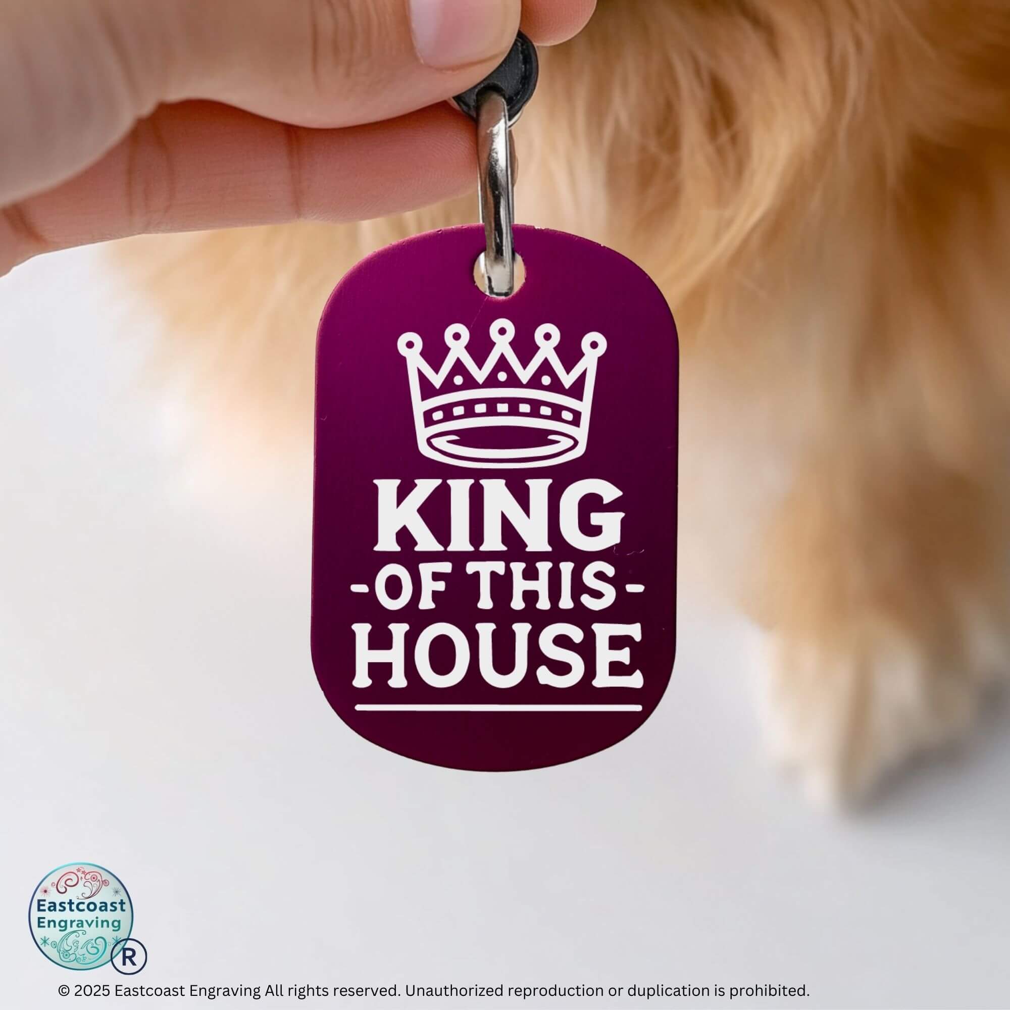 Custom cat collar tags - King of This House funny personalized pet name tag in purple