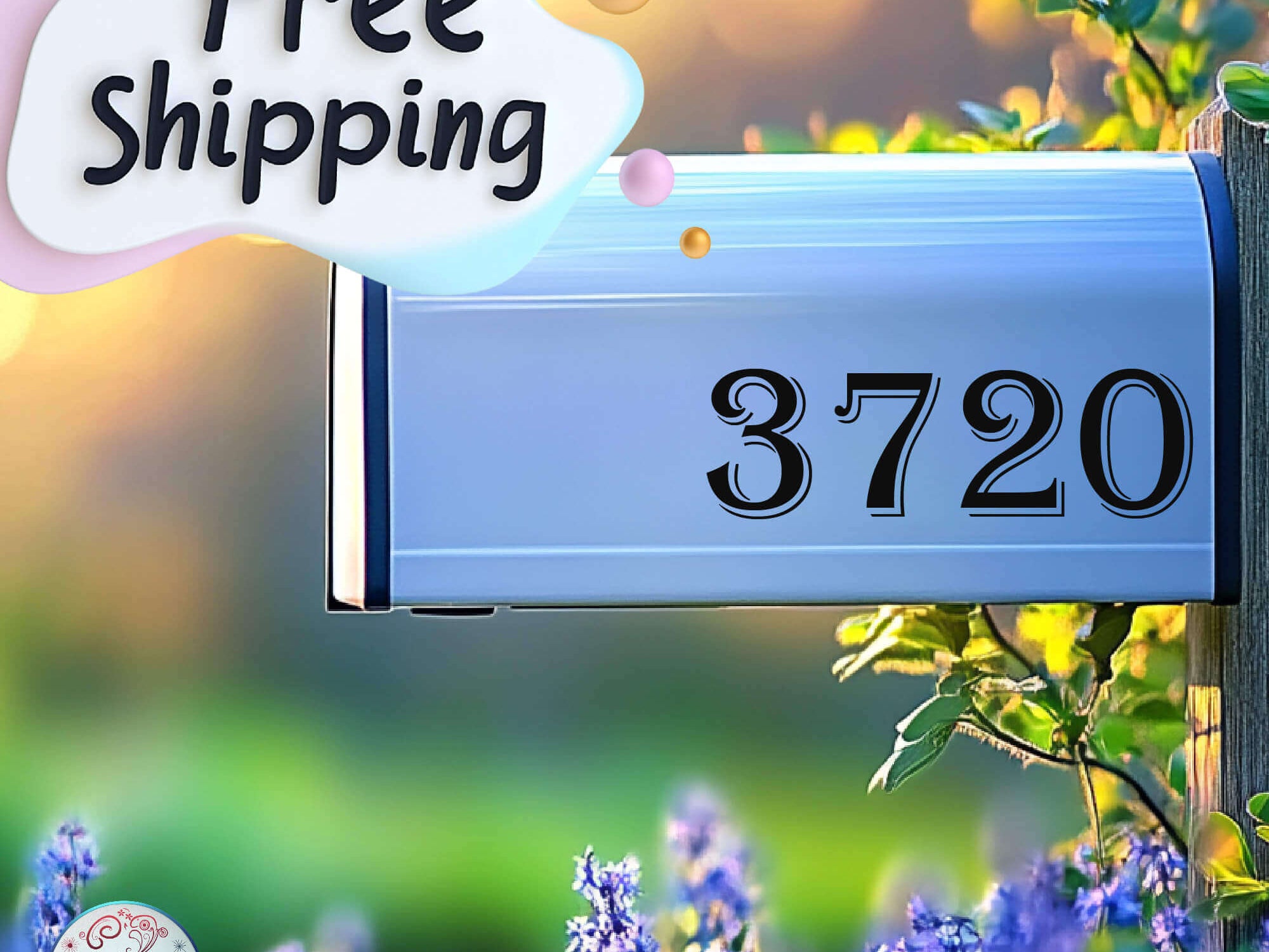 Vinyl mailbox number decal (8x3 inches) for side application