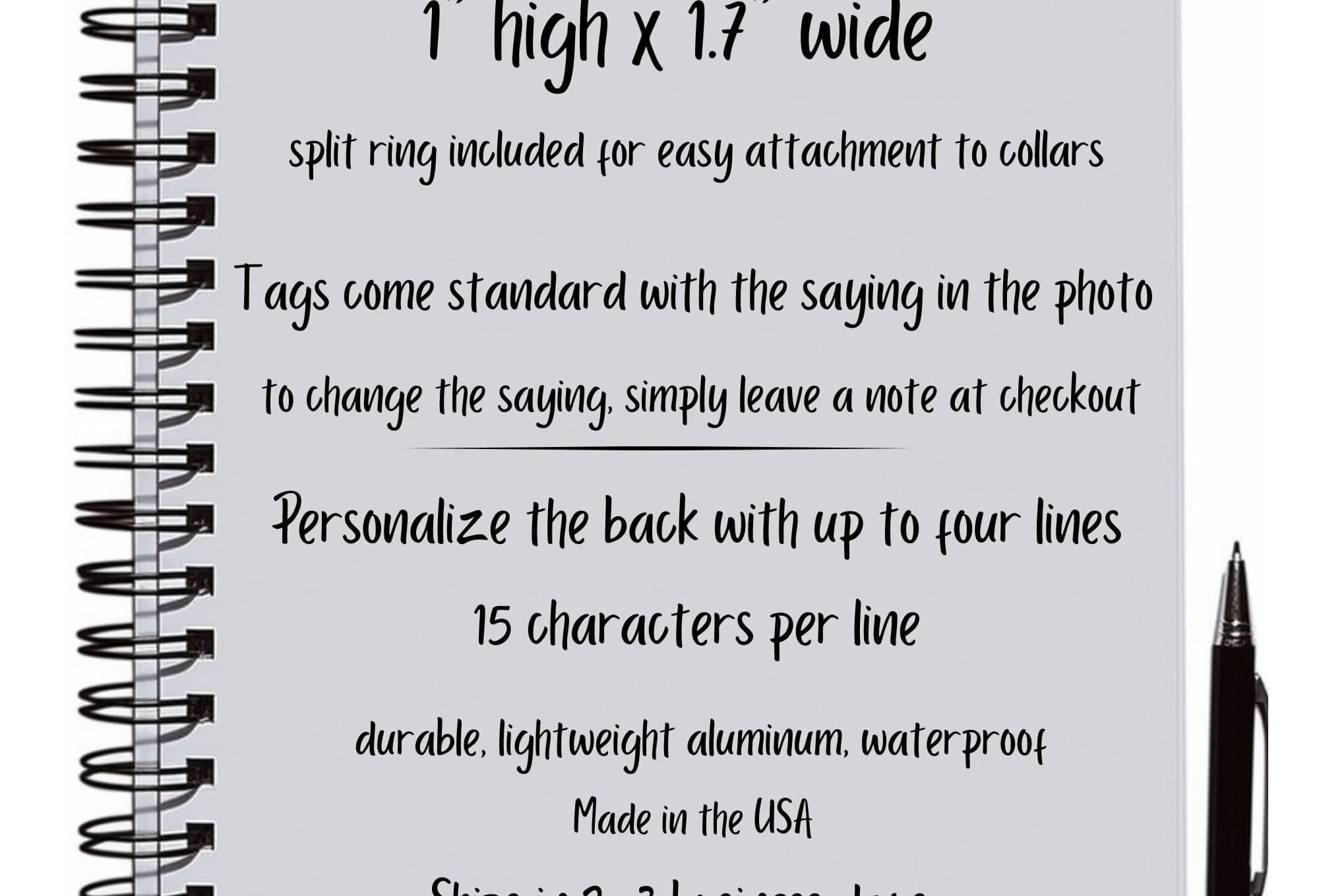 Funny Dog ID Tag Size Chart – Small and Large Pet Tag Dimensions