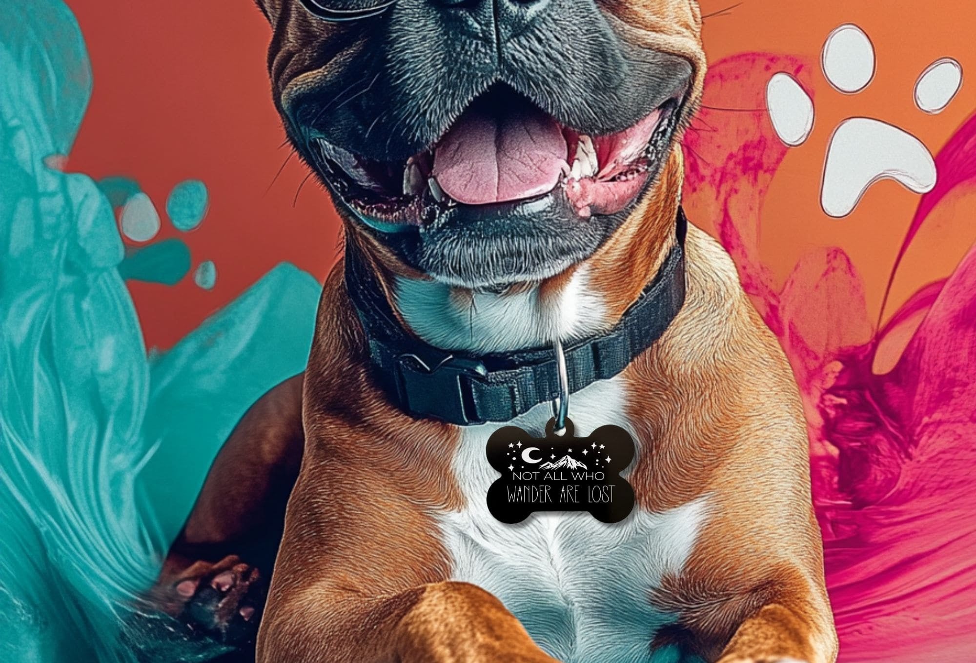 Engraved dog name tag with mountain design - Custom pet collar tag for adventurous dogs