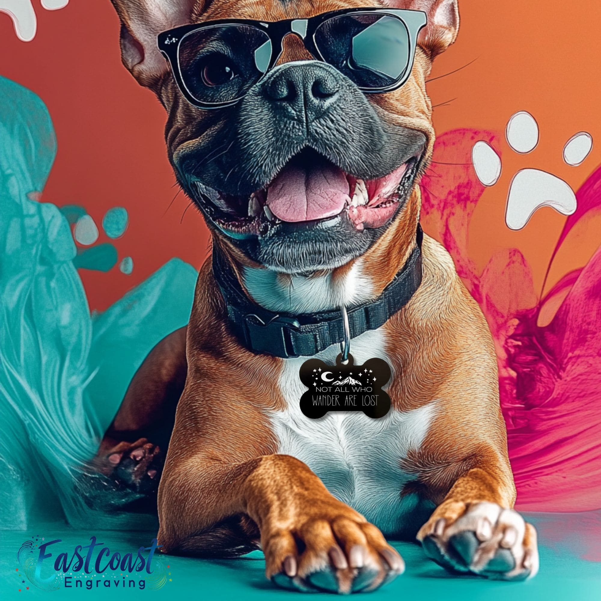 Engraved dog name tag with mountain design - Custom pet collar tag for adventurous dogs