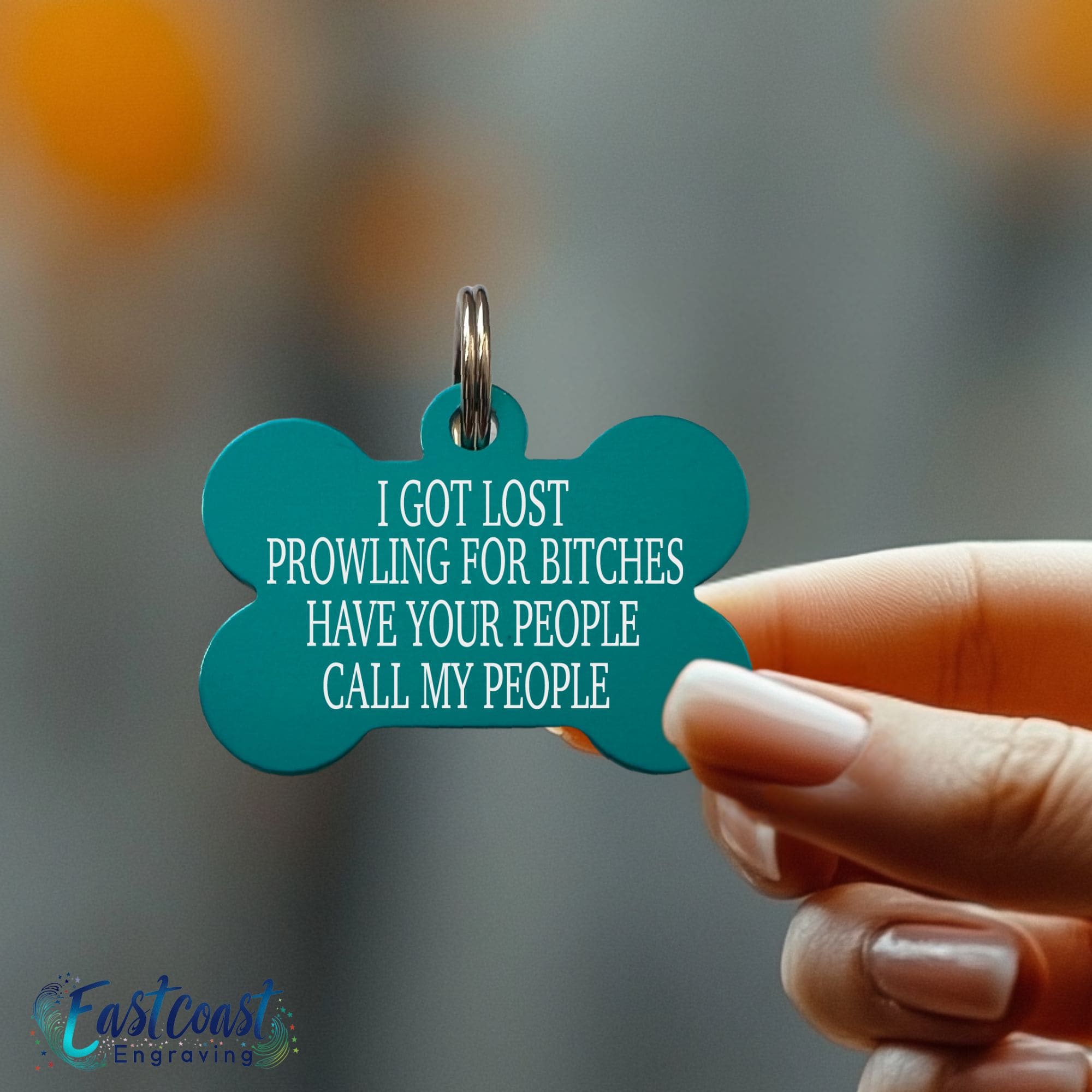 Lightweight and durable pet tag featuring "Prowling for Bitches" saying