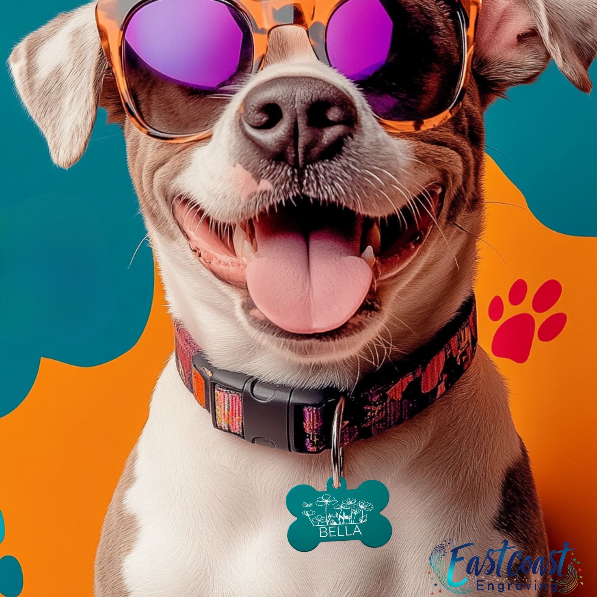 Lightweight engraved dog ID tag on a collar