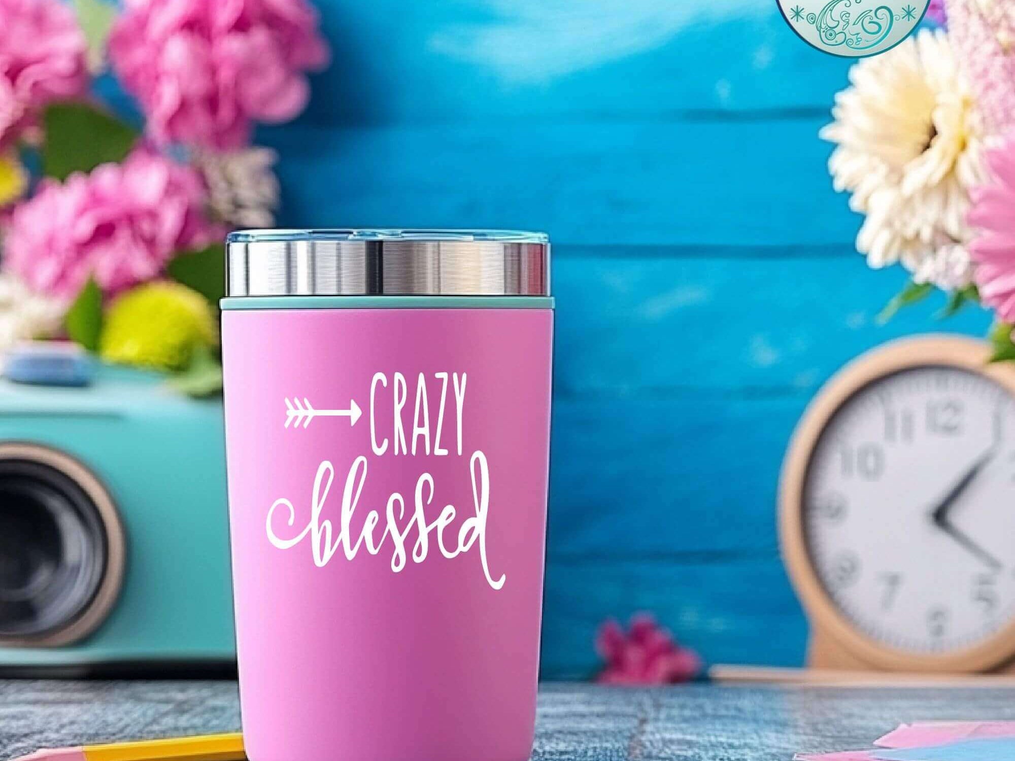 Custom faith-based sticker on a tumbler – great for coffee lovers and daily motivation