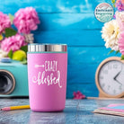 Custom faith-based sticker on a tumbler – great for coffee lovers and daily motivation