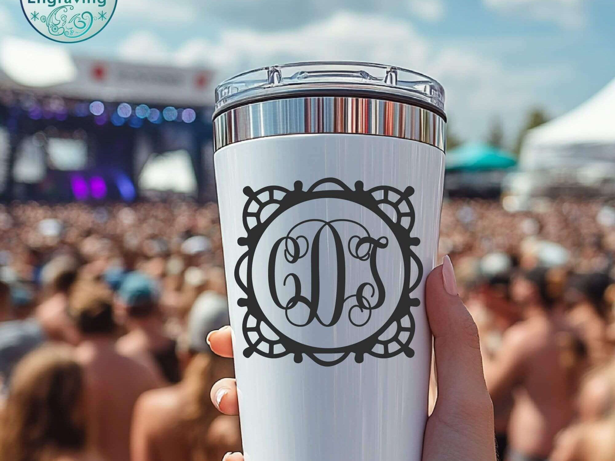 Custom monogram vinyl decal on a pink mug – perfect for personalized gifts