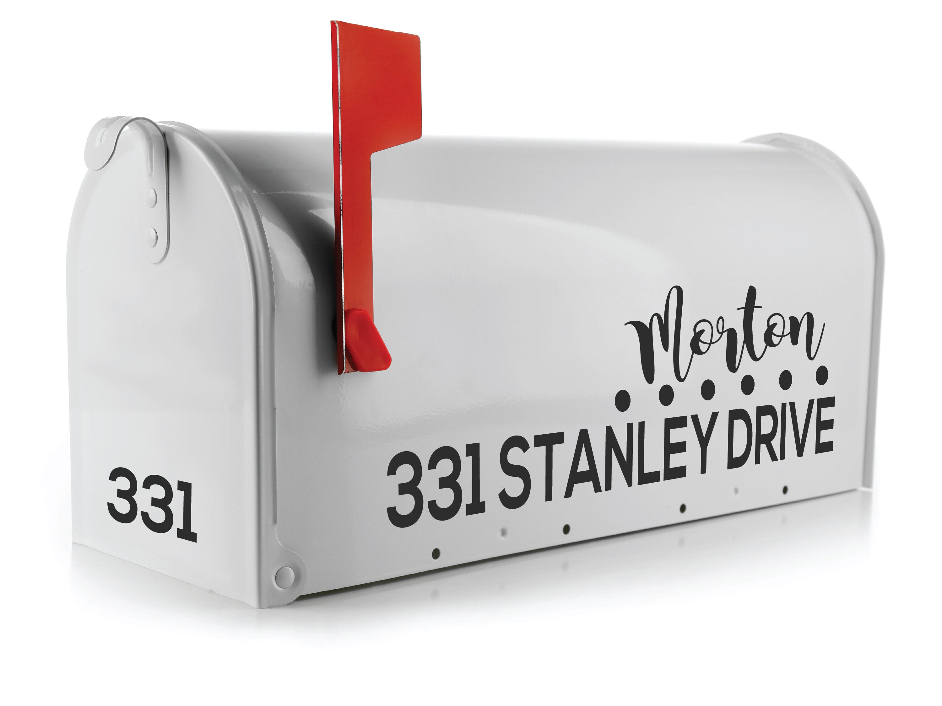 custom mailbox decal with address and number in modern font