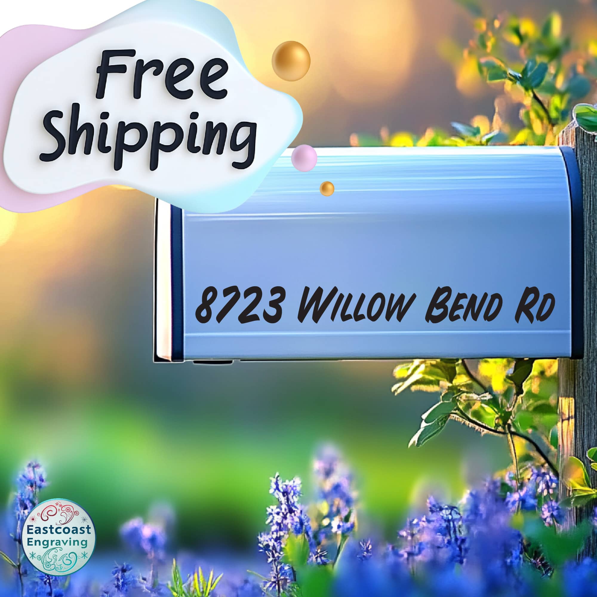 Outdoor mailbox sticker featuring custom street address in modern font
