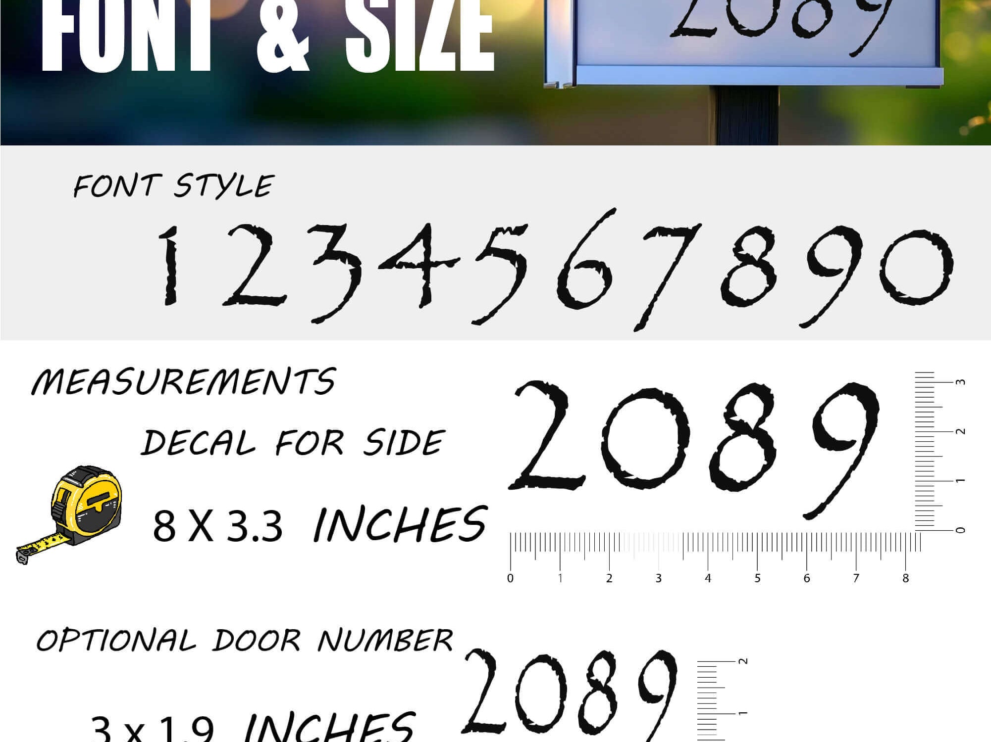 Weatherproof custom mailbox numbers decal designed to resist peeling and fading.
