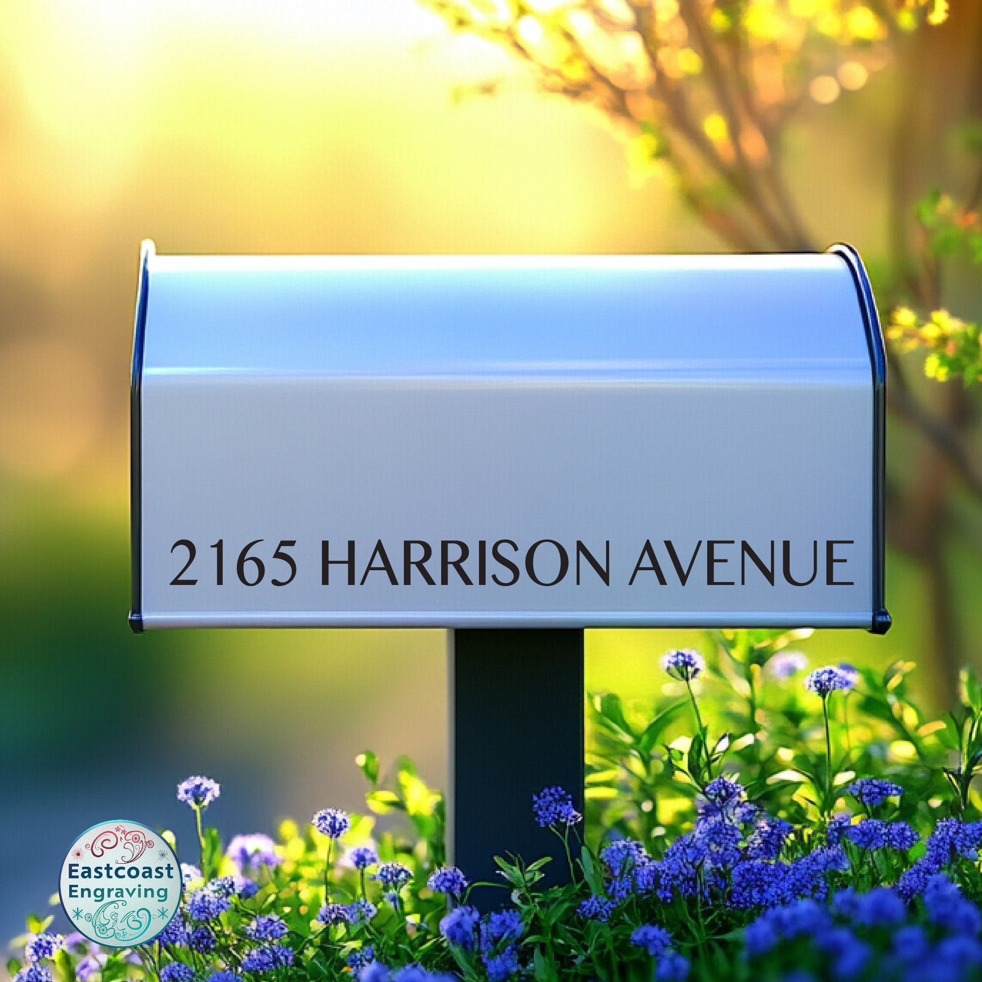 Weatherproof vinyl mailbox letters applied to standard mailbox