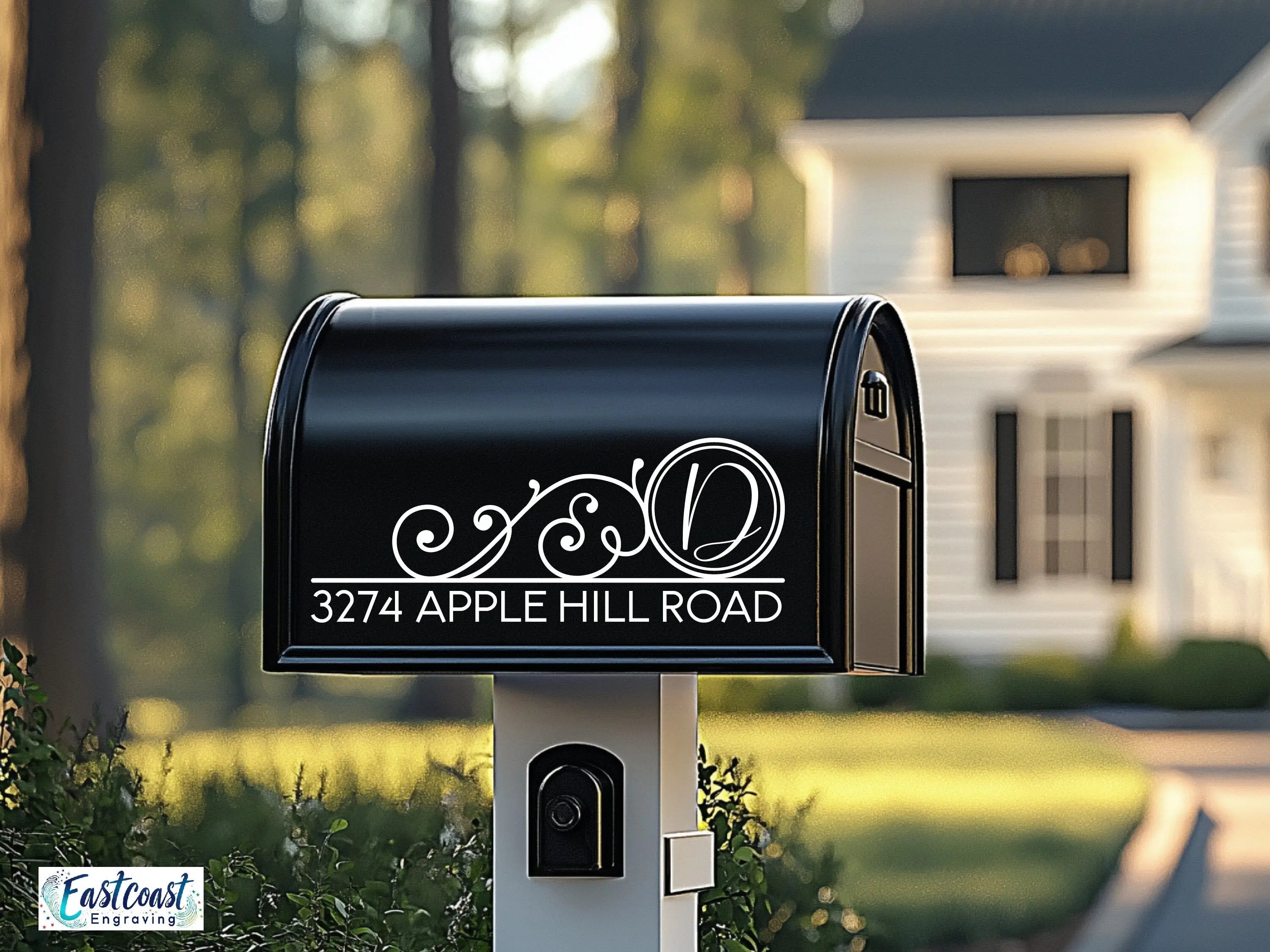 Stylish mailbox decals with address and initials for home upgrades