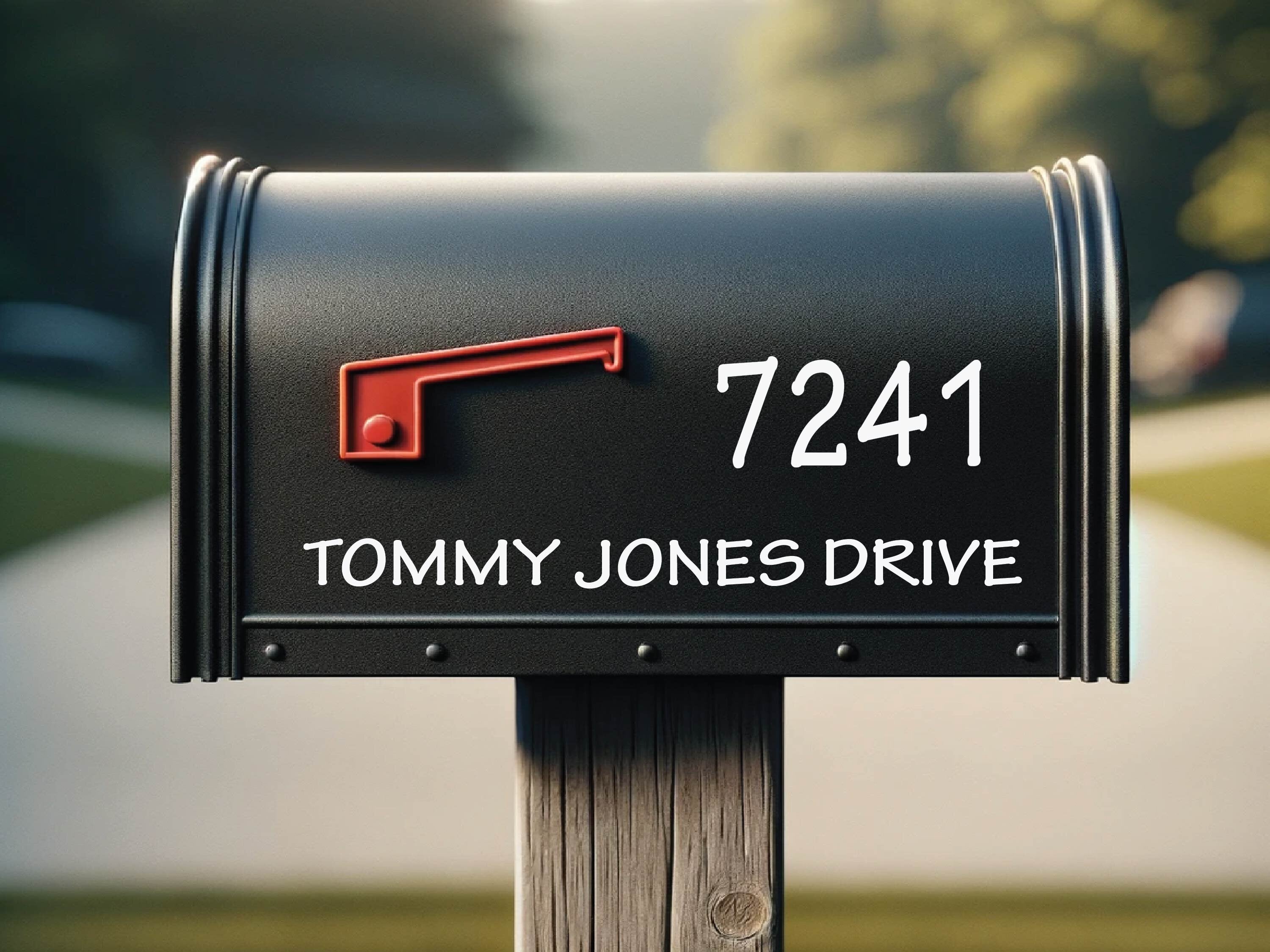Vinyl mailbox lettering set with house number and street name