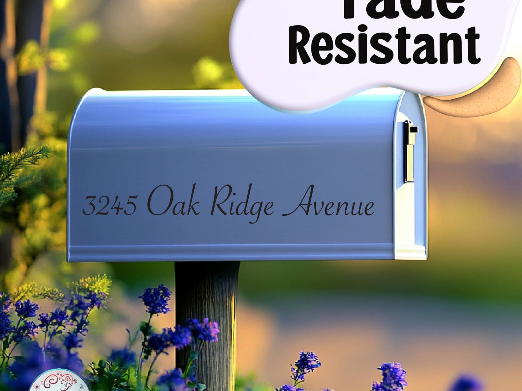 Custom vinyl mailbox decal with house numbers