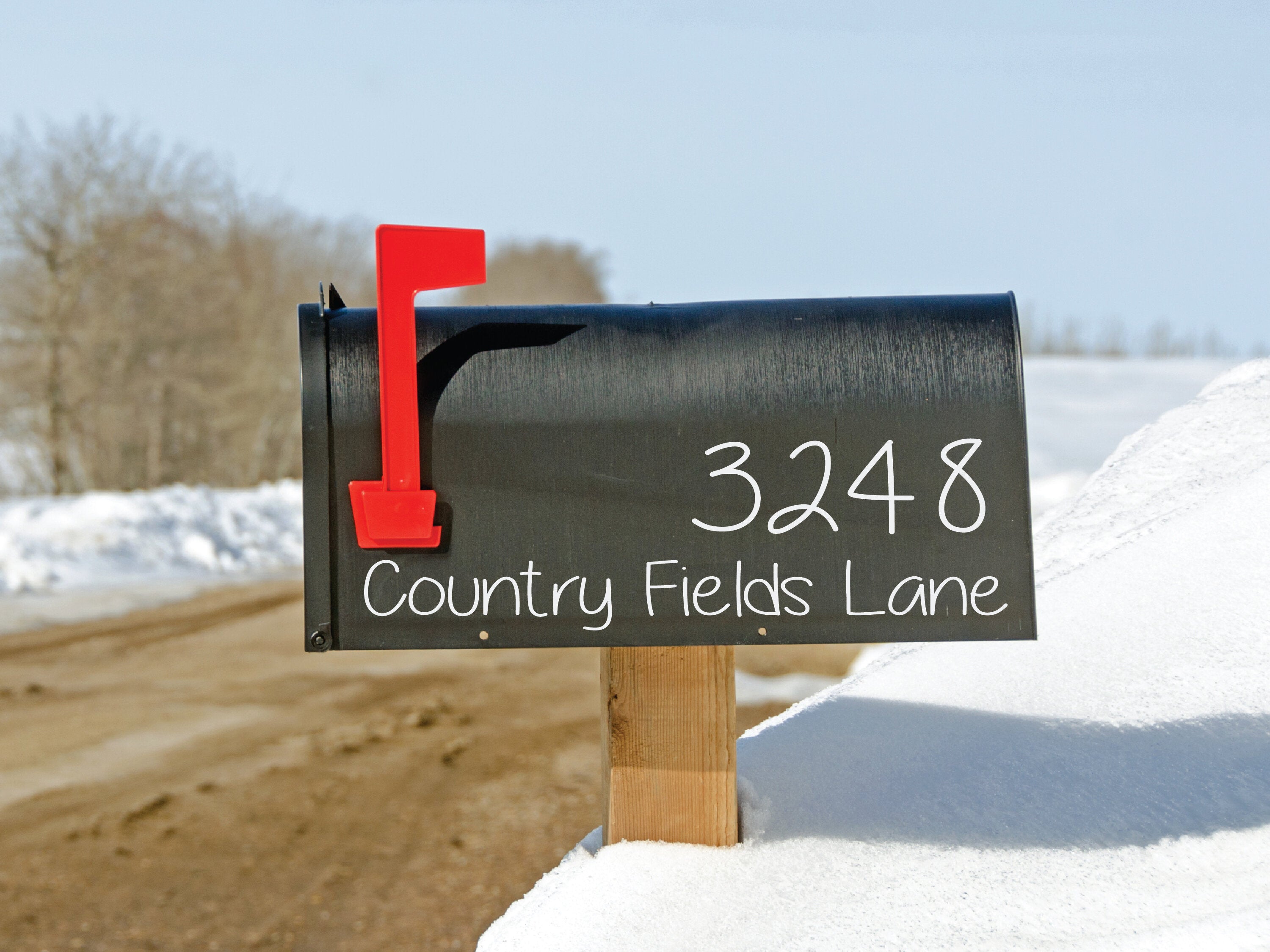 custom mailbox sticker with bold house number and street