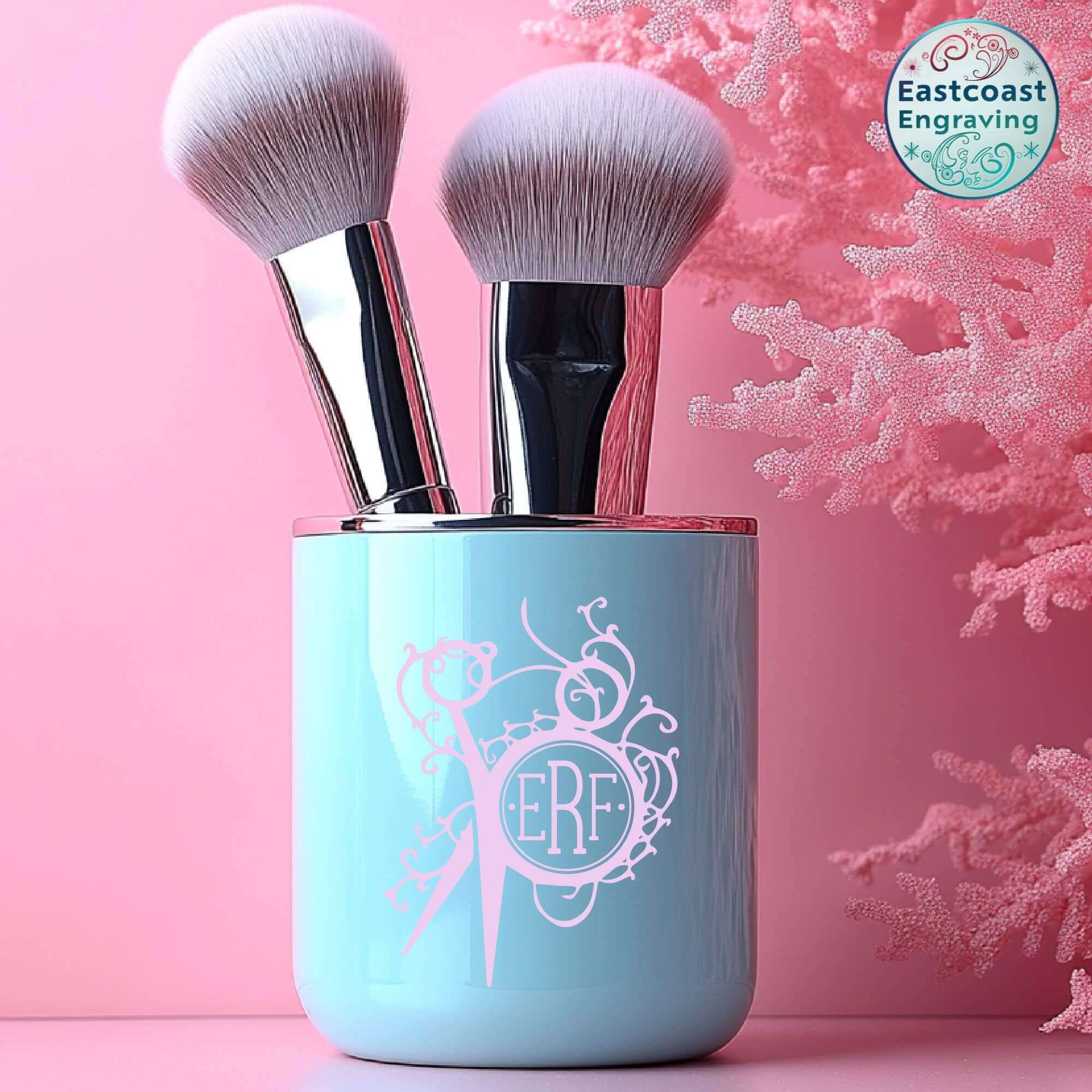 Personalized hairstylist monogram decal in pink, ideal for salon tools and accessories