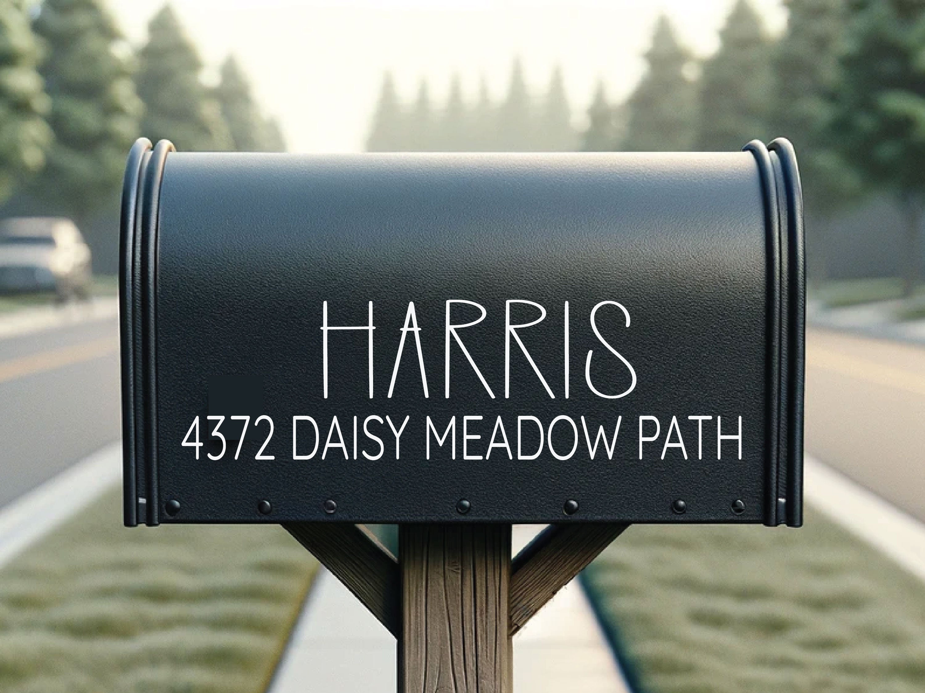 custom waterproof vinyl decal applied to mailbox side