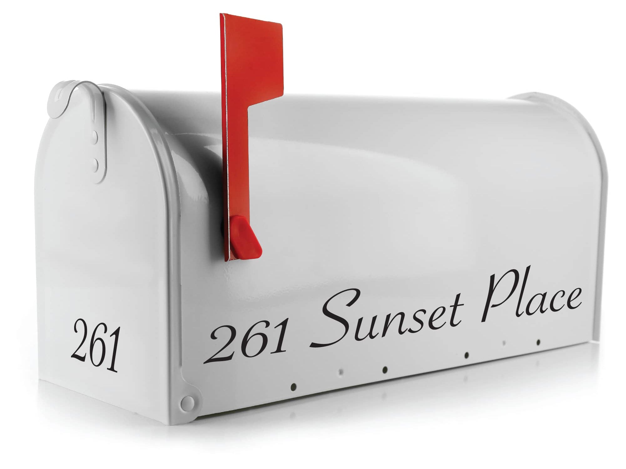 Personalized mailbox lettering in black vinyl