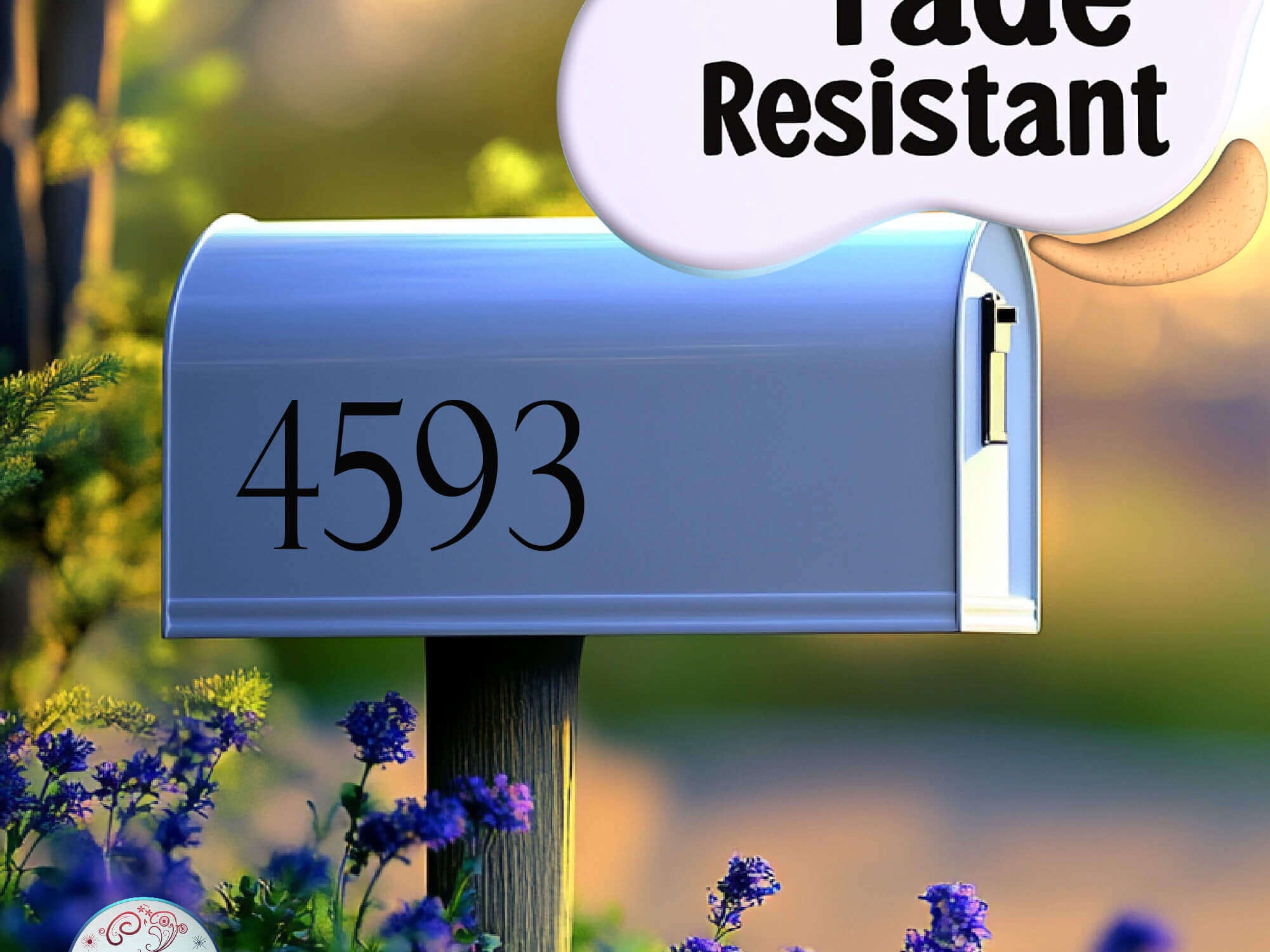 Custom vinyl mailbox numbers with free practice decal.