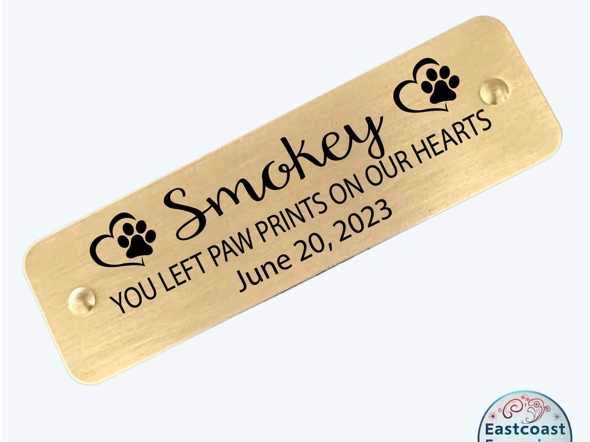 Remembrance tag for pet urns, engraved with a custom name and comforting words.