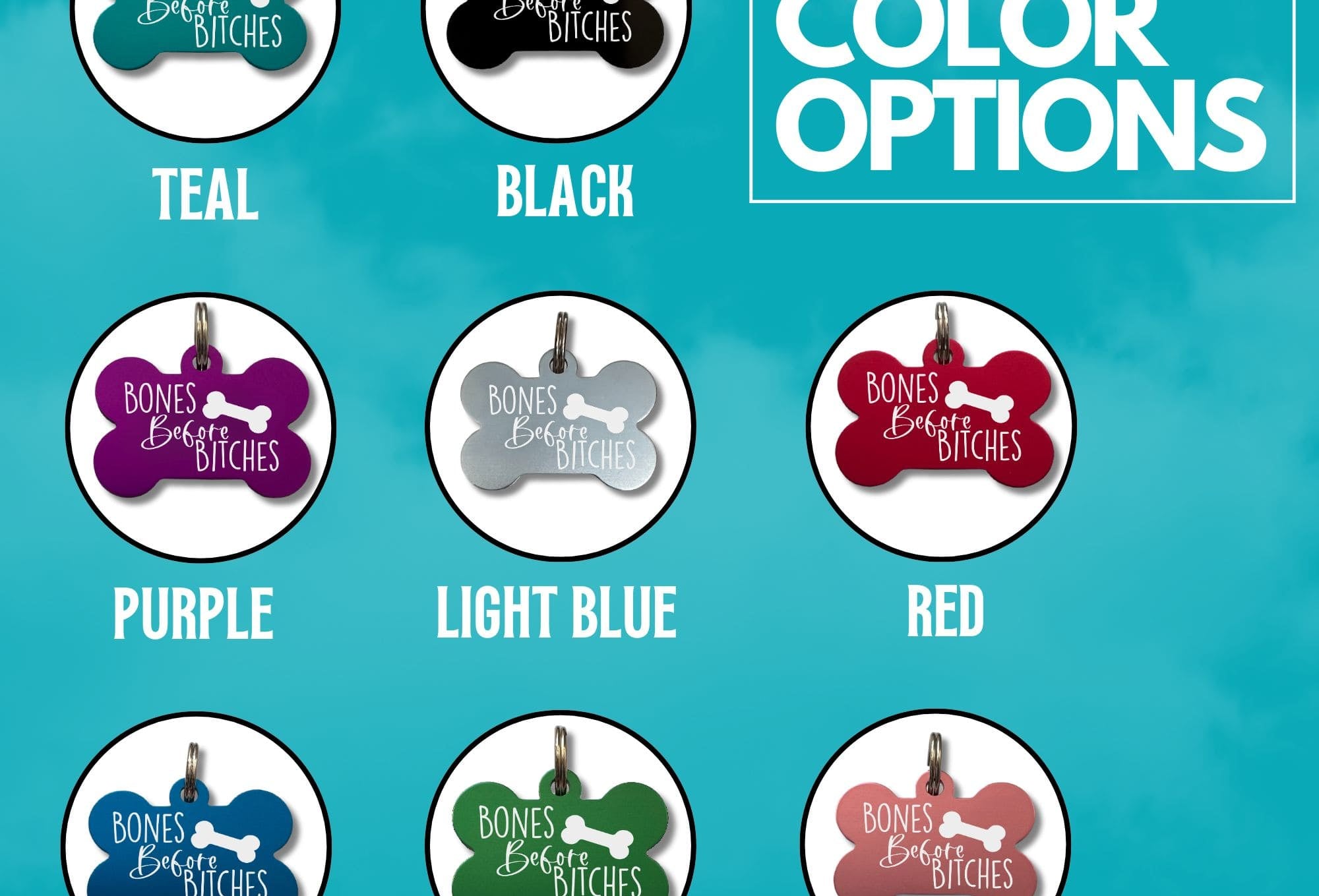 Funny custom dog ID tag available in 8 colors