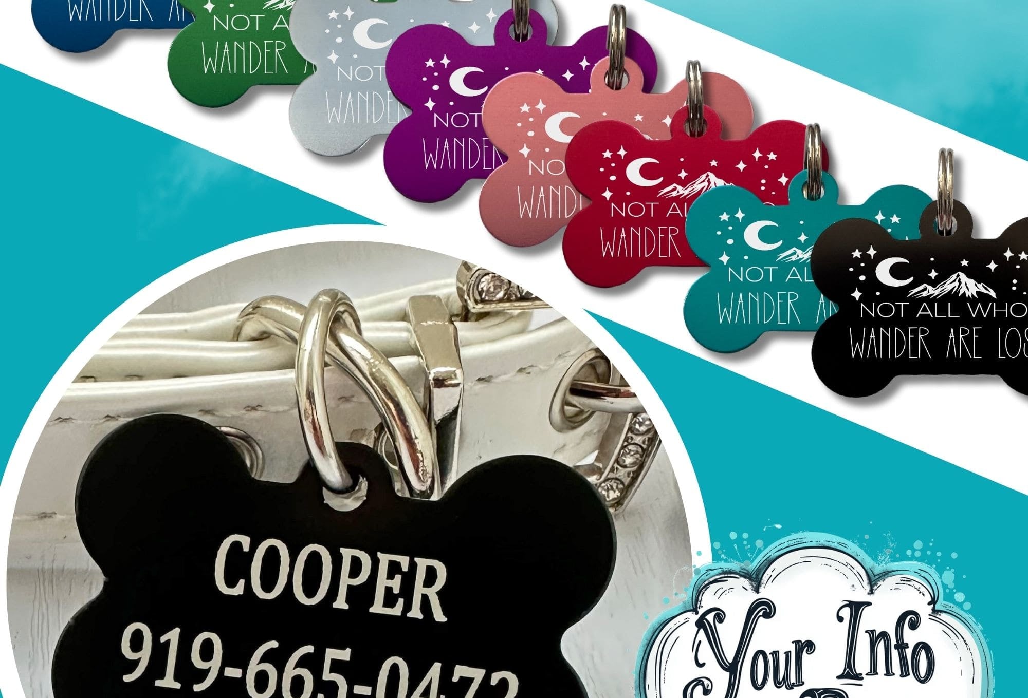 Funny engraved dog ID tag - Custom pet collar tag with mountain design