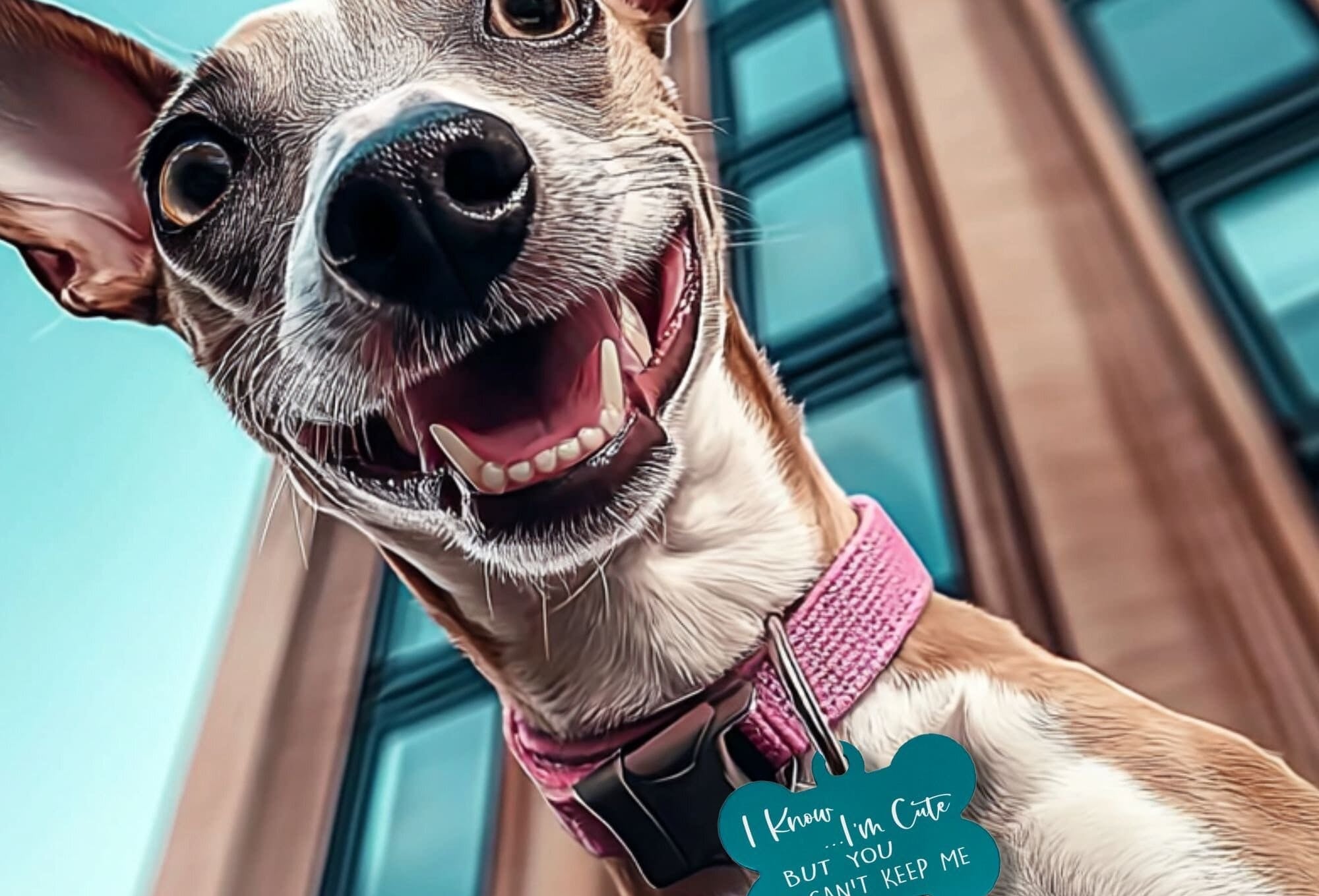 Funny bone-shaped dog name tag with engraving - 'I know I’m cute but you can’t keep me