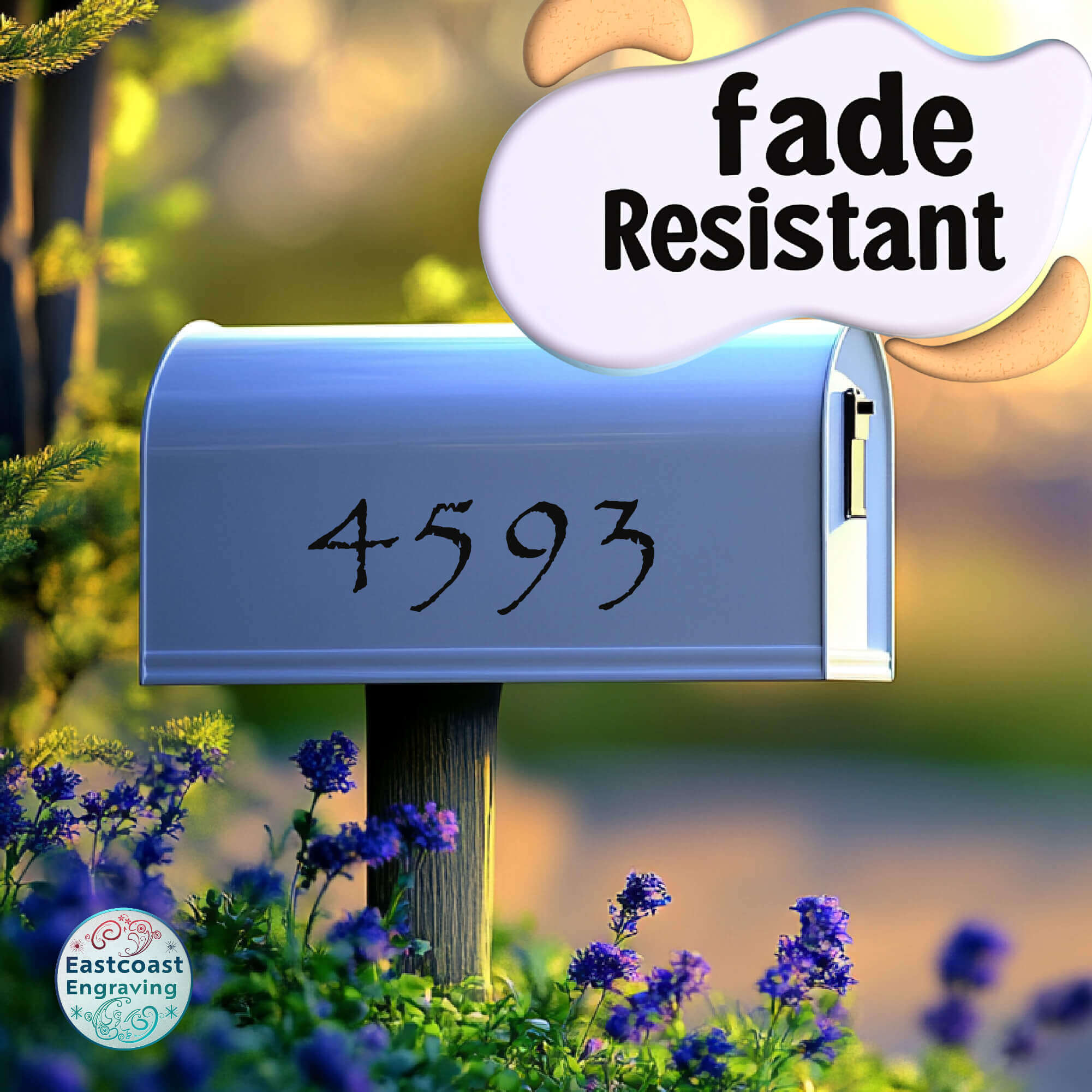 modern mailbox showing durable number decals in a clean layout