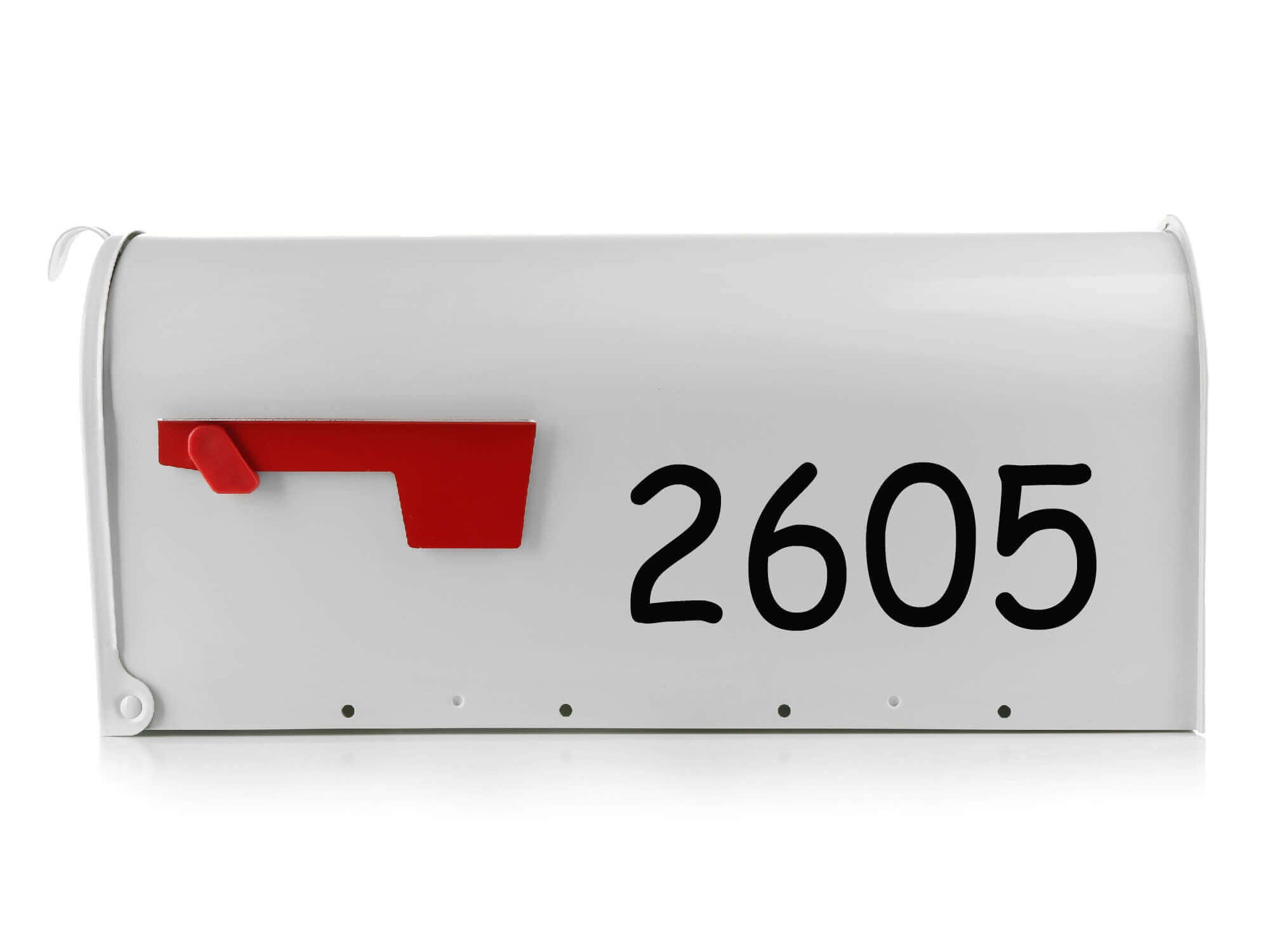 Closeup of durable vinyl house number decals on mailbox