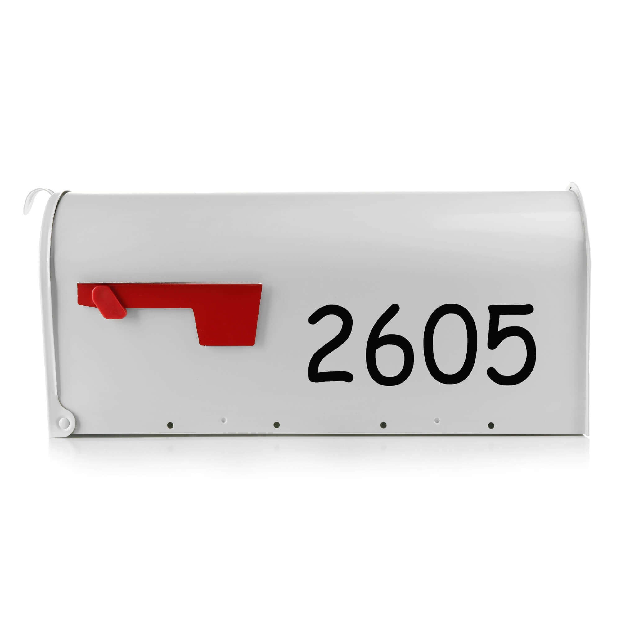 Closeup of durable vinyl house number decals on mailbox